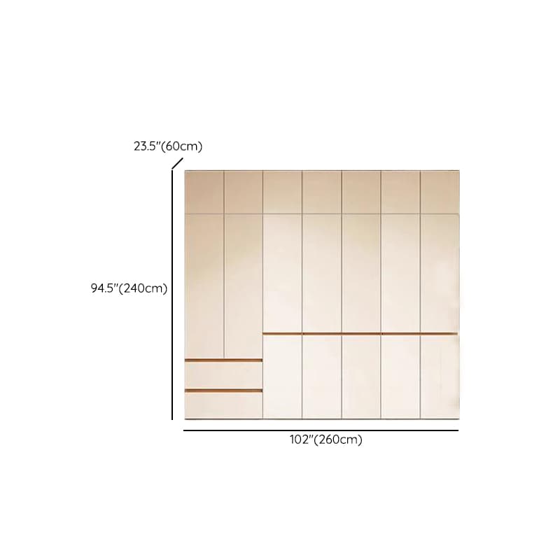 White Minimalist Manufactured Wood Wardrobe Closet with 2 Drawers, Soft Close Door, Interior Shelves, and Clothing Rod thumbnail 24