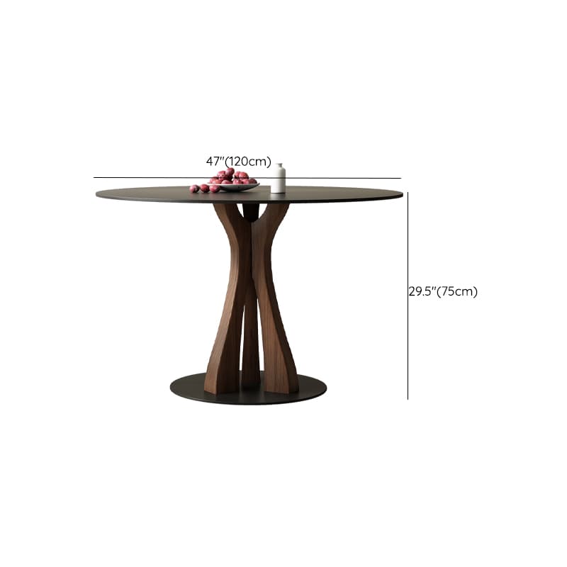 Round Modern Stone Top Dining Table with Solid Wood Pedestal Base thumbnail 14