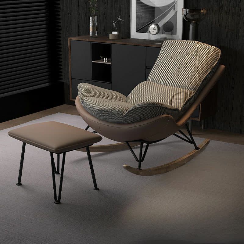 Modern Upholstered Rocking Chair with Natural Wood Legs and Arms, Complete with Ottoman thumbnail 3