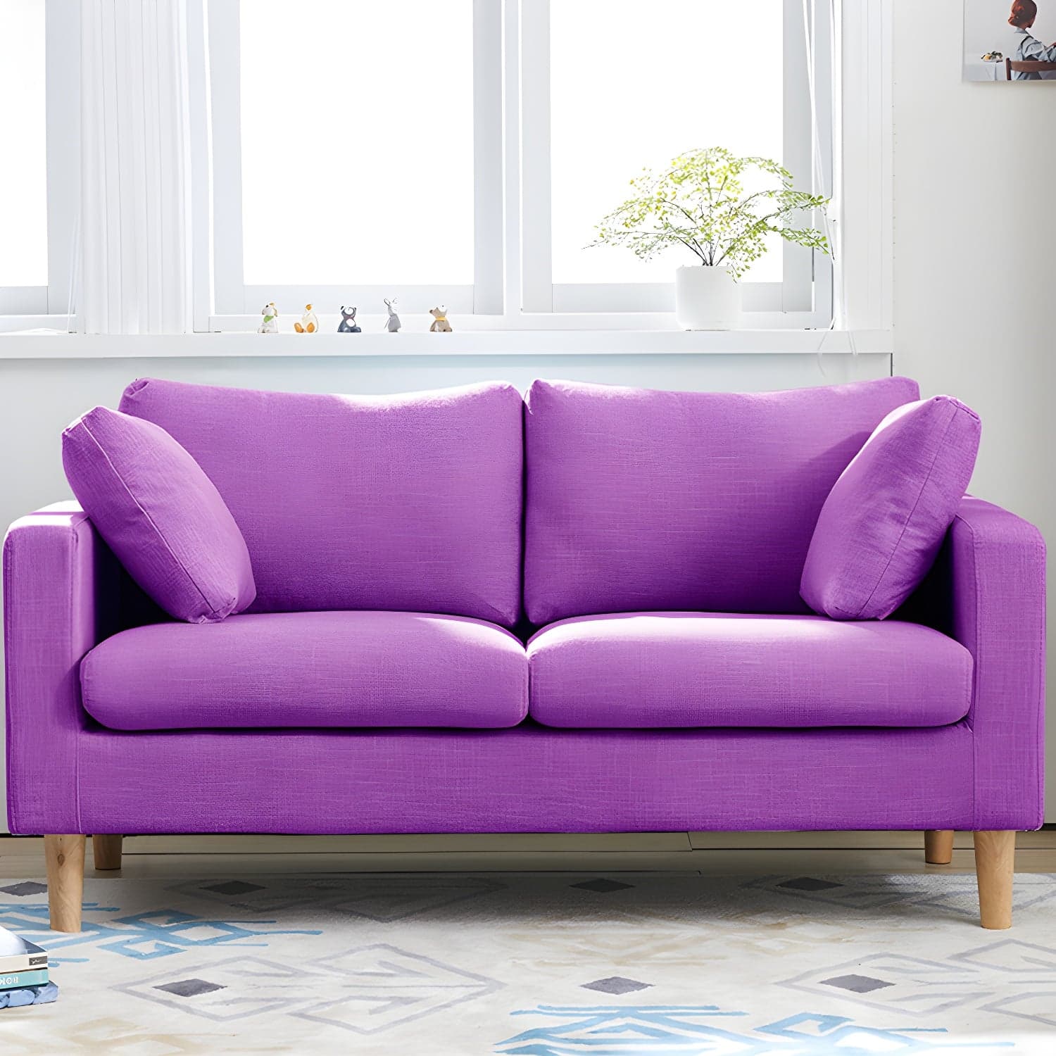 Contemporary Square Arm Couch Faux Leather Loveseat with Pillows thumbnail 14