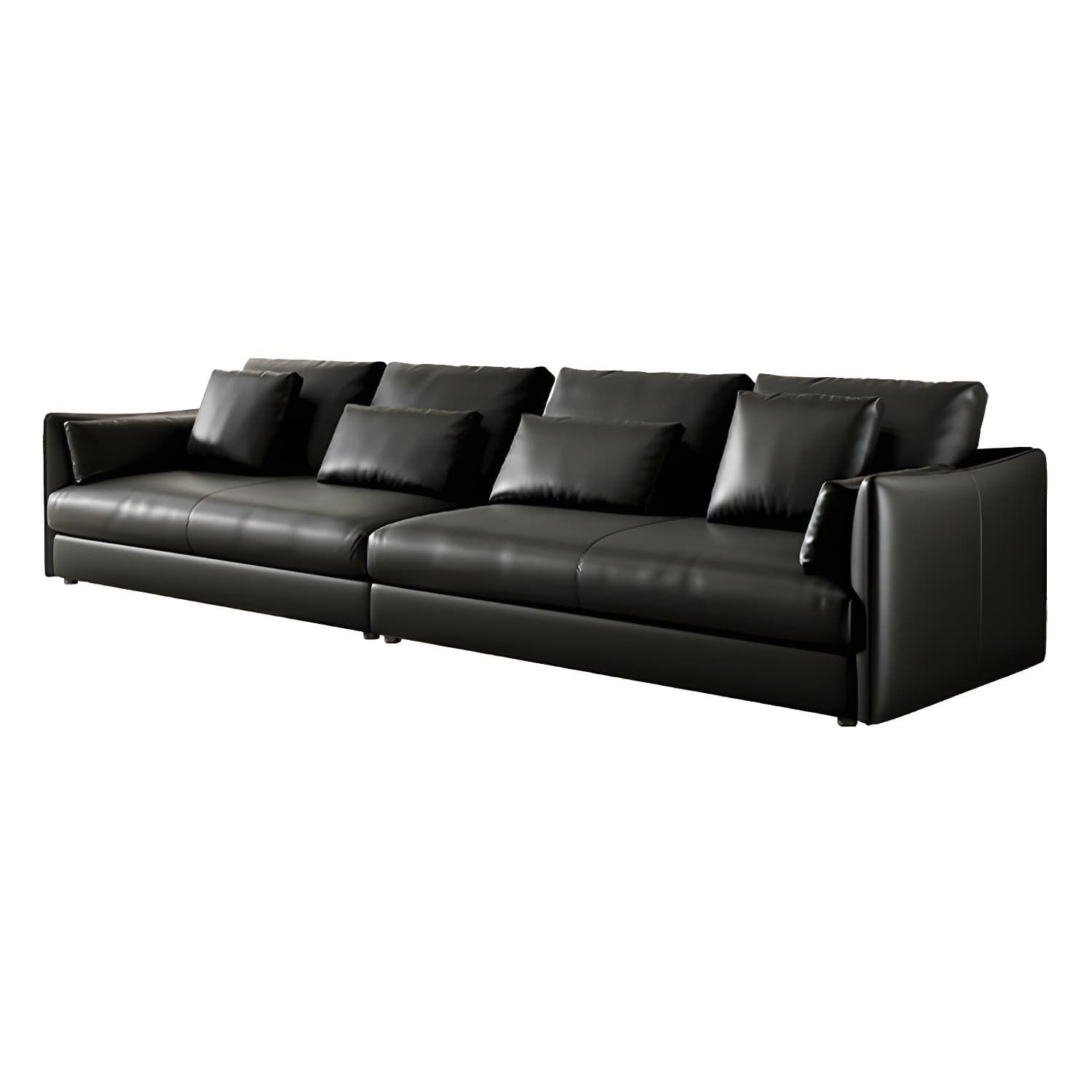 Modern Genuine Leather Sectional Sofa in Black with Recessed Arm thumbnail 5