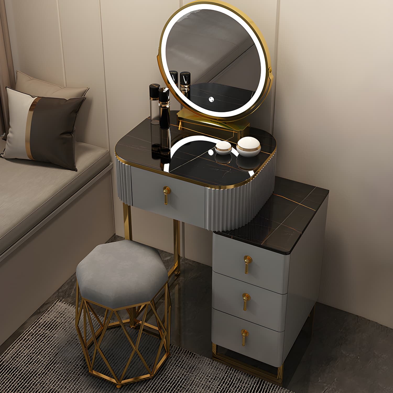 Contemporary Makeup Vanity Desk Table 29.9" H Bedroom Makeup Counter thumbnail 17