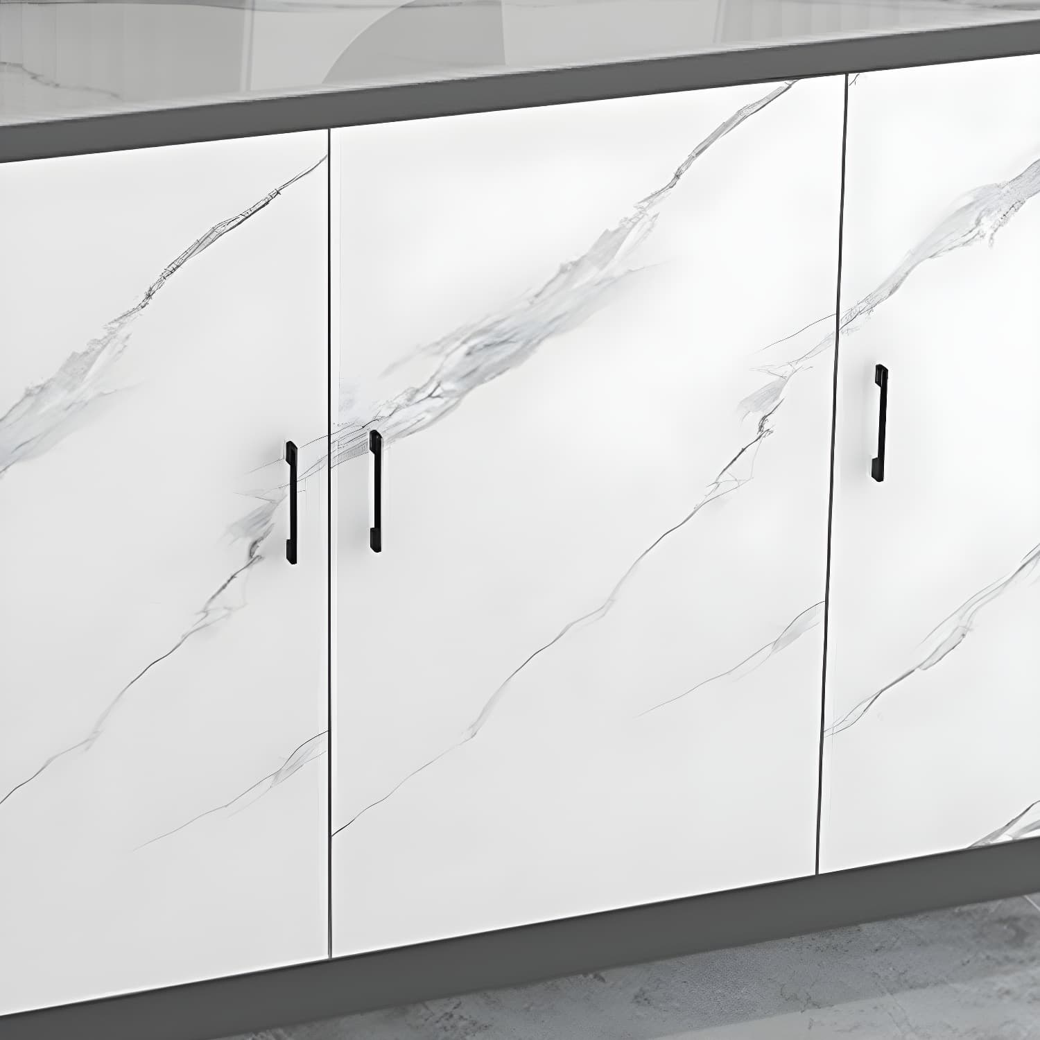 White Modern Wood Server with Stone Countertop and Cabinet Included thumbnail 4