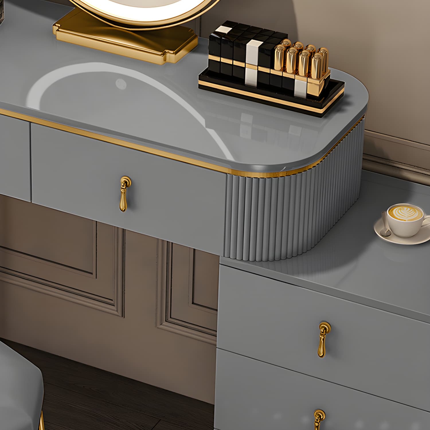 Gold Base Makeup Counter 15.74" Wide Vanity Tables with Storage Drawers thumbnail 9