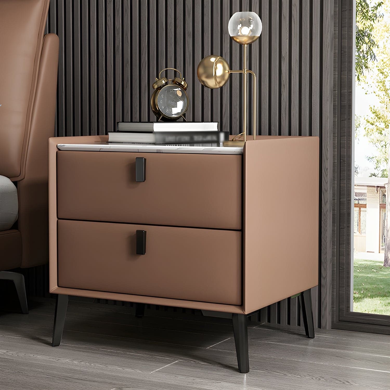 Contemporary 4 Legs Storage Drawer Nightstand with Black Handles for Bedroom thumbnail 11