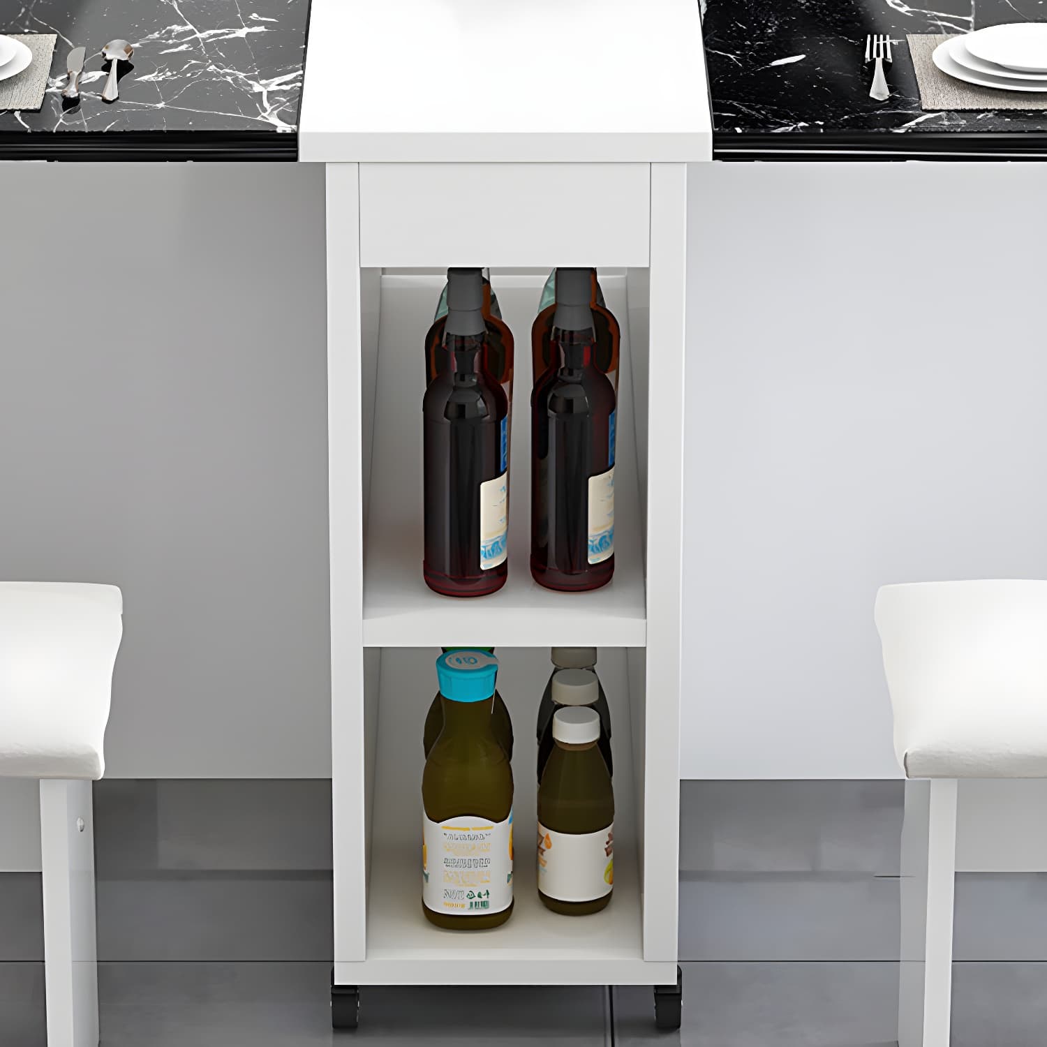 5-Piece Modern Wood Dining Set with Rectangle Table and White Backless Stools thumbnail 15