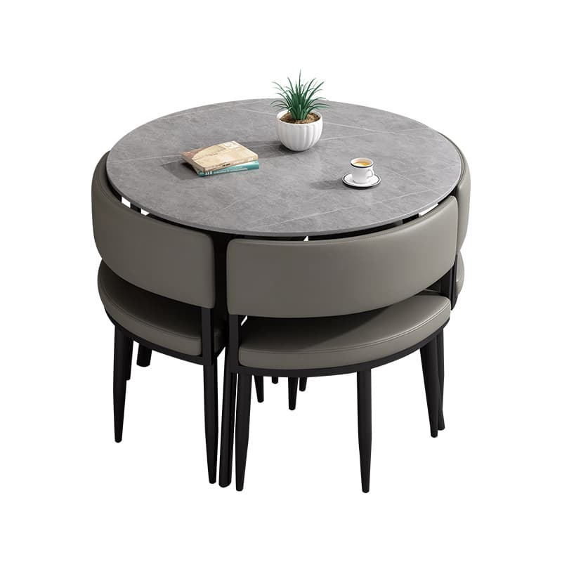 Circular Dining Table Set with a Slate Tabletop in White/Gray/Coal, Back and Cushion Chair for Dining Table for 4 in a Simple Style thumbnail 20