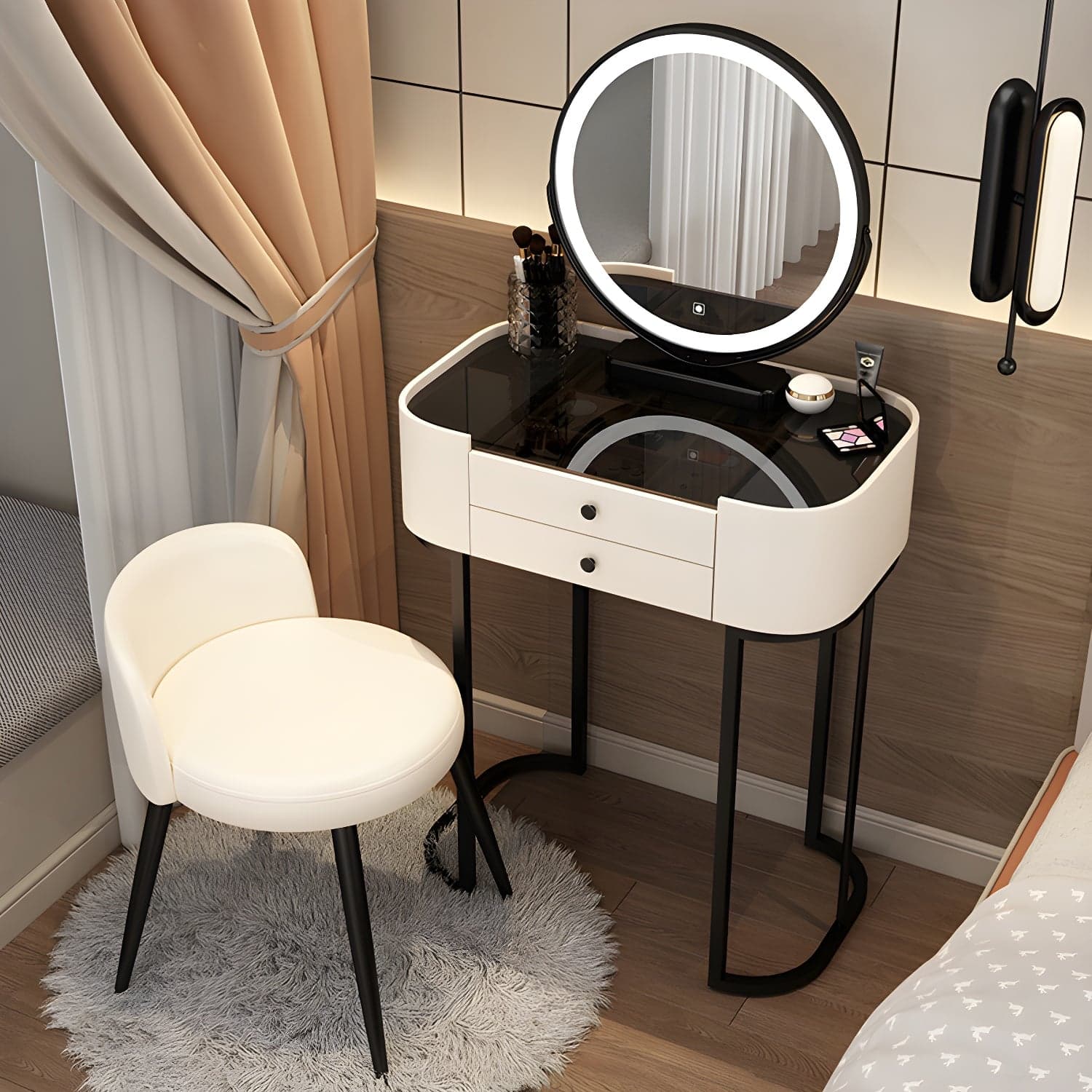 Contemporary Bedroom Makeup Vanity Desk Glass Vanity Dressing Table with Stool thumbnail 4