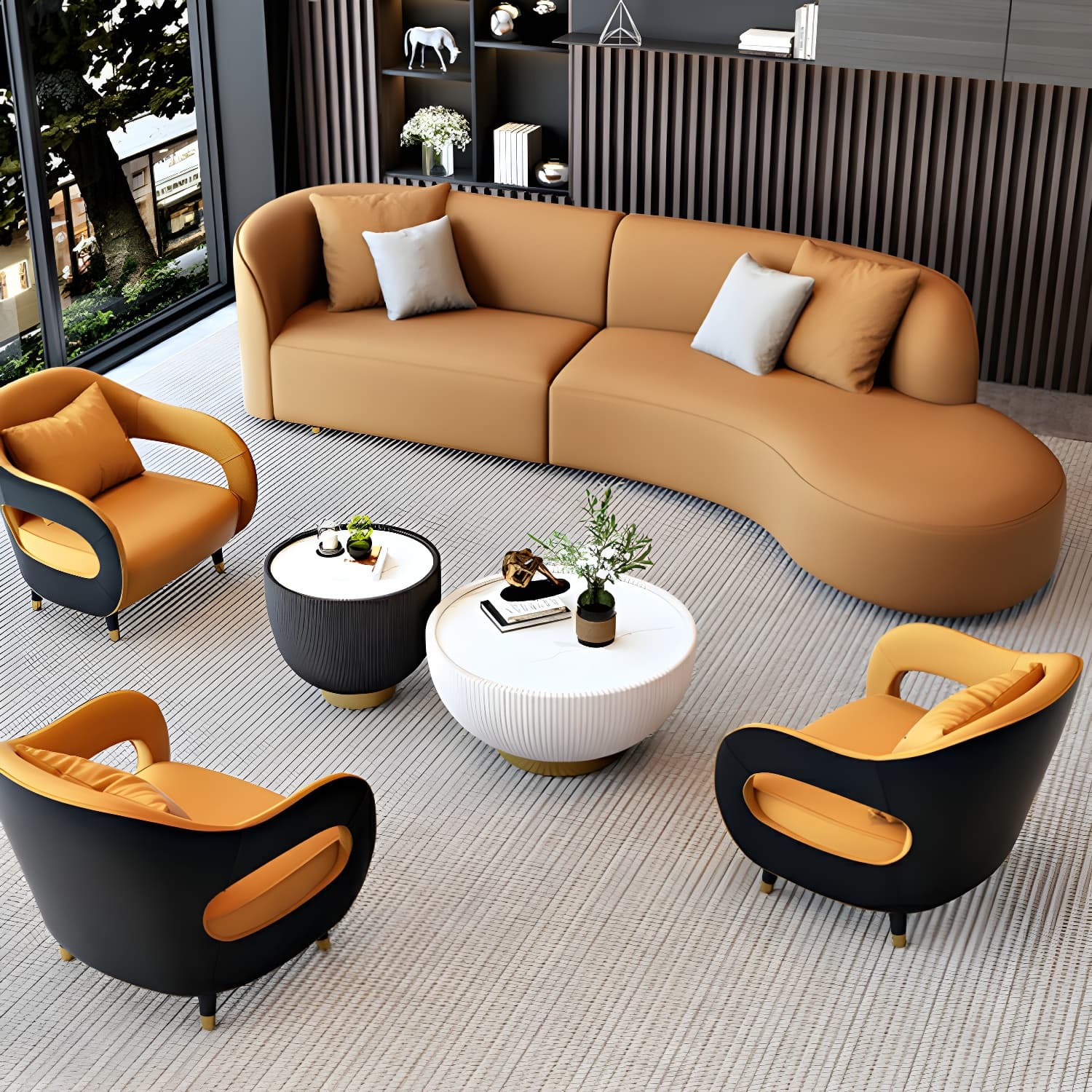 Modern Faux Leather Sectional Sofa Set with Wood Frame and Sponge Seat Fill Material thumbnail 4