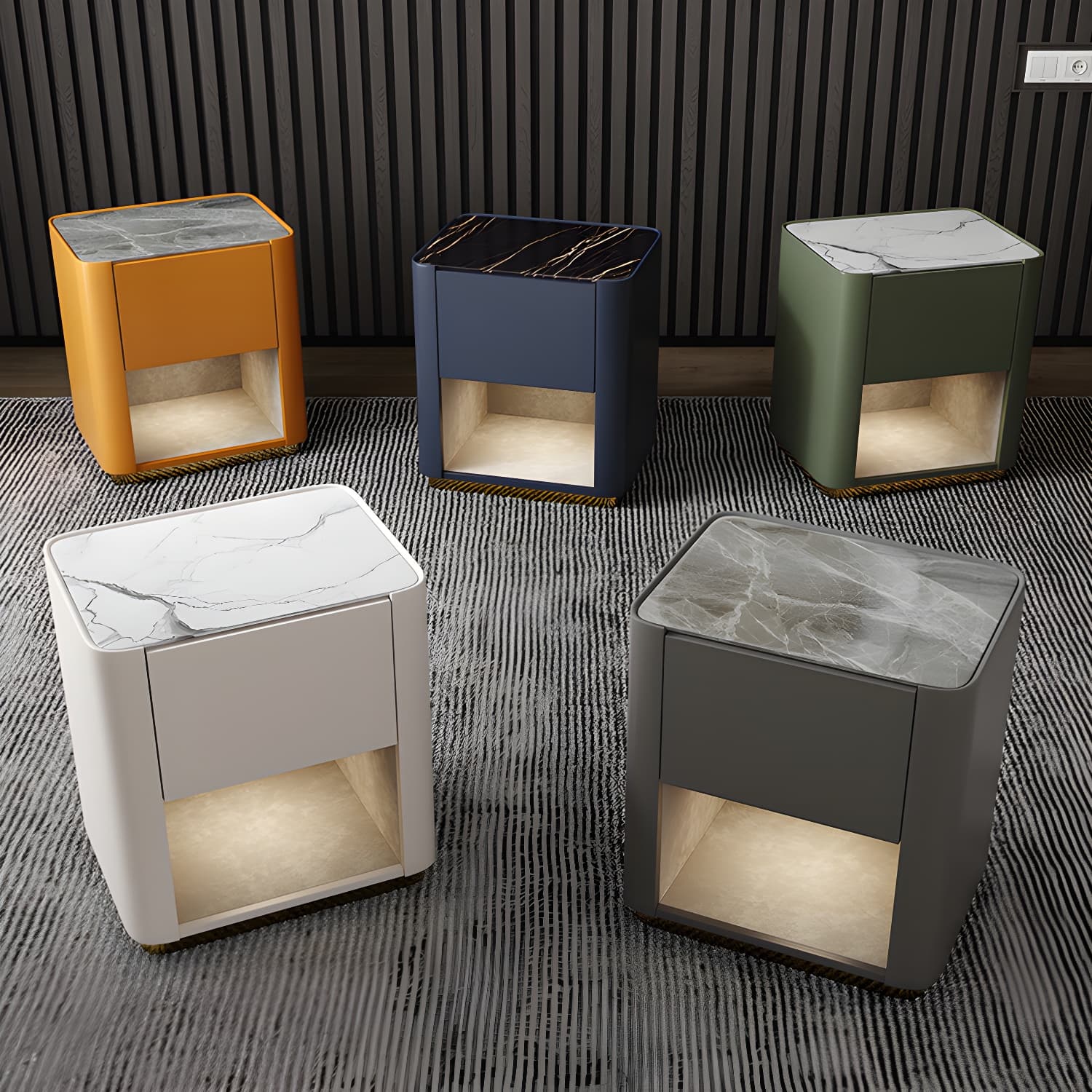 Modern Solid Wood and Slate Night Table Drawer Storage Bed Nightstand thumbnail 15