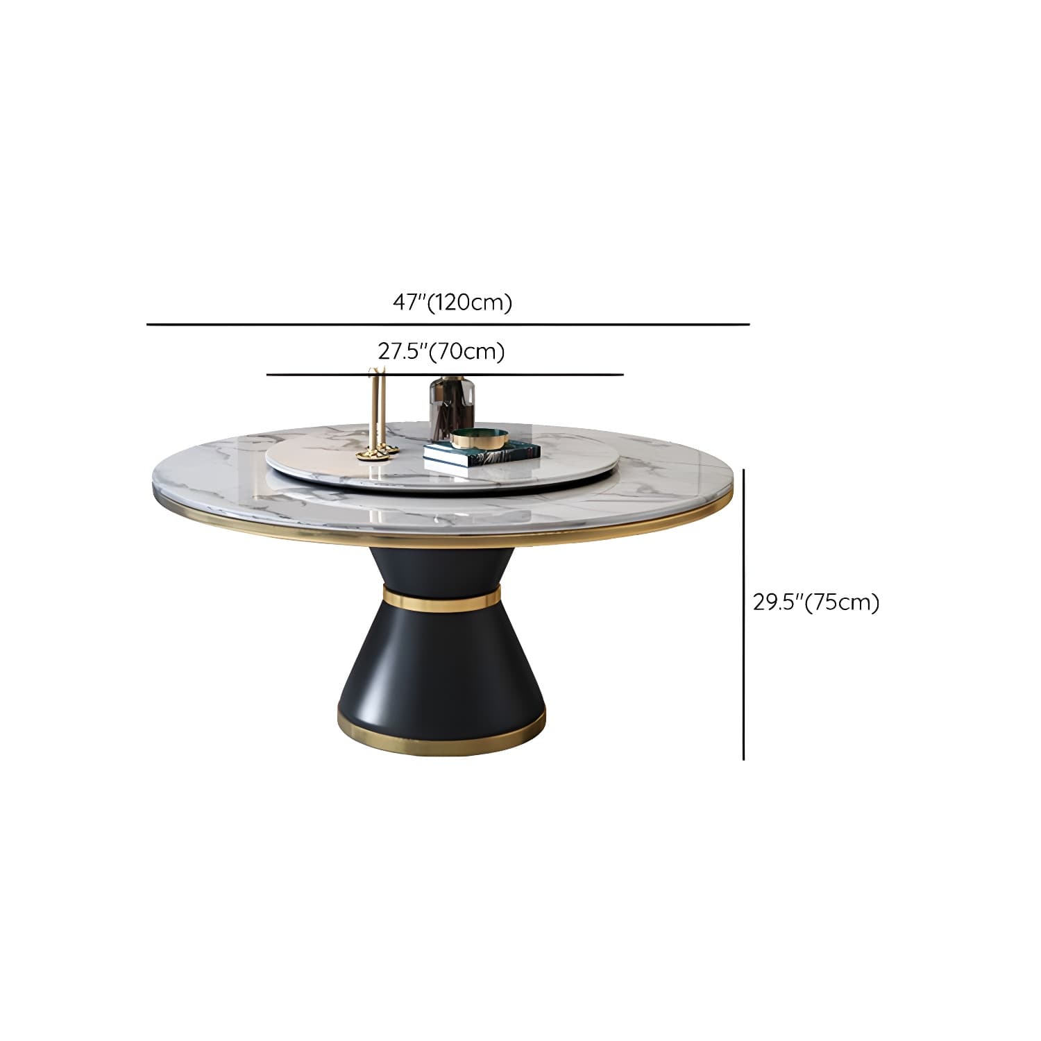 Glam Round Marble Dining Set in White with Black Metal Pedestal Base - 1/5/7 Piece Set thumbnail 12