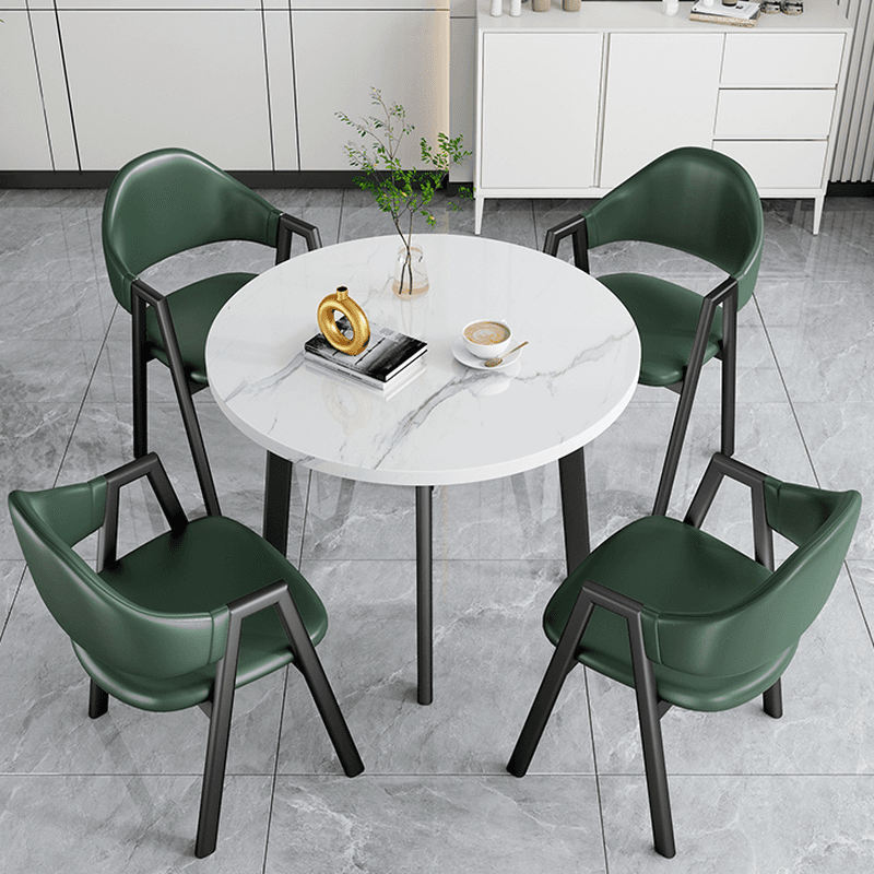 Dining Table Set with Rounded Shape and Padded Chair Back, Featuring Armrest and White Separable Table Top thumbnail 1