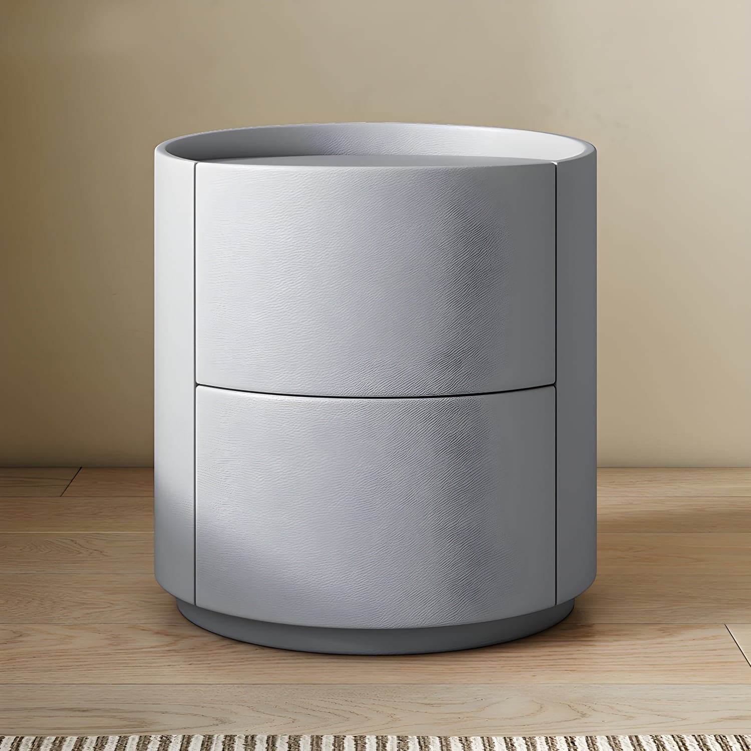 Modern Faux Leather Nightstand with 2 Drawers in Light Wood Tone thumbnail 7