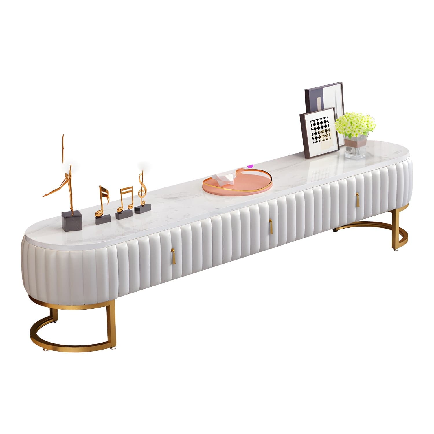 Scandinavian TV Stand Imitation Marble Enclosed Storage TV Console with Drawers thumbnail 5