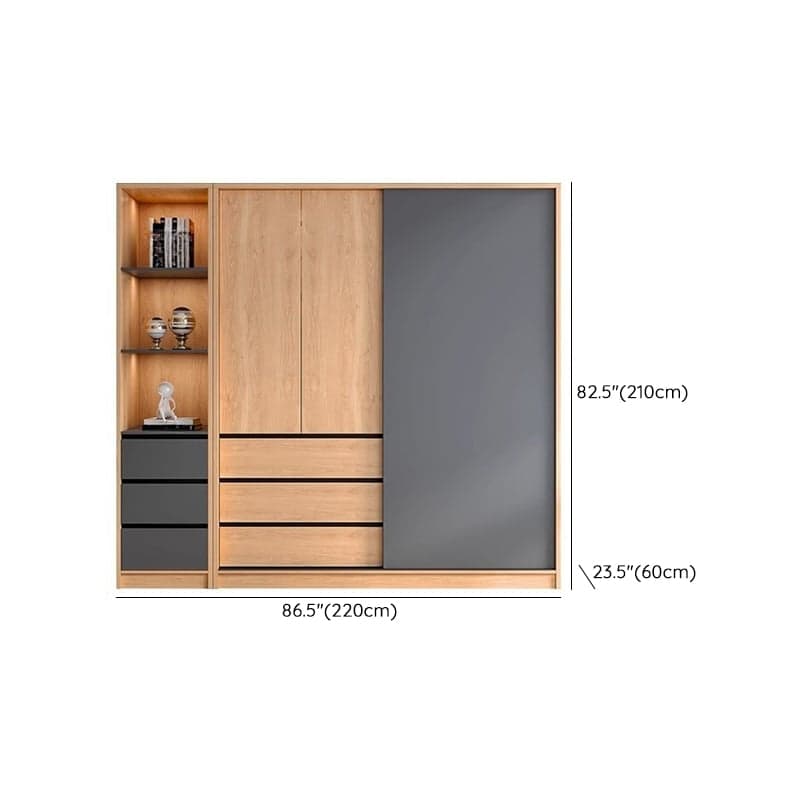 3-Drawer 0-Cabinet Natural Wood Wardrobe Armoire with 3 Clothing Rods thumbnail 23