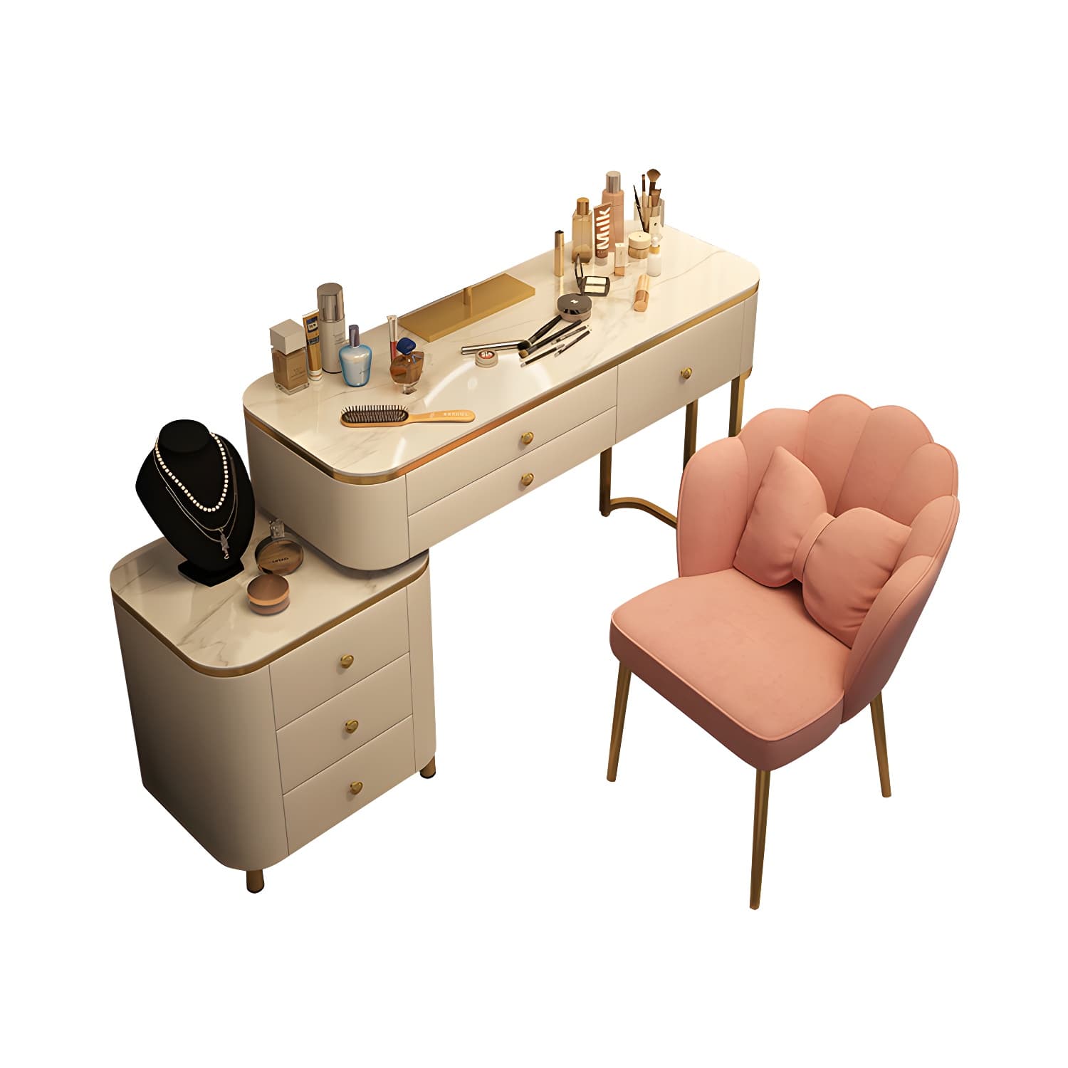 Scandinavian Wooden Vanity Desk in White Modern with Drawers Dressing Table thumbnail 14