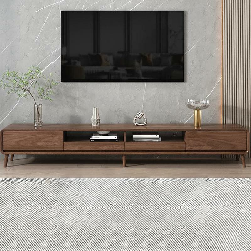 4-Drawer Modern Wood TV Stand with Open Storage and Cable Management thumbnail 1