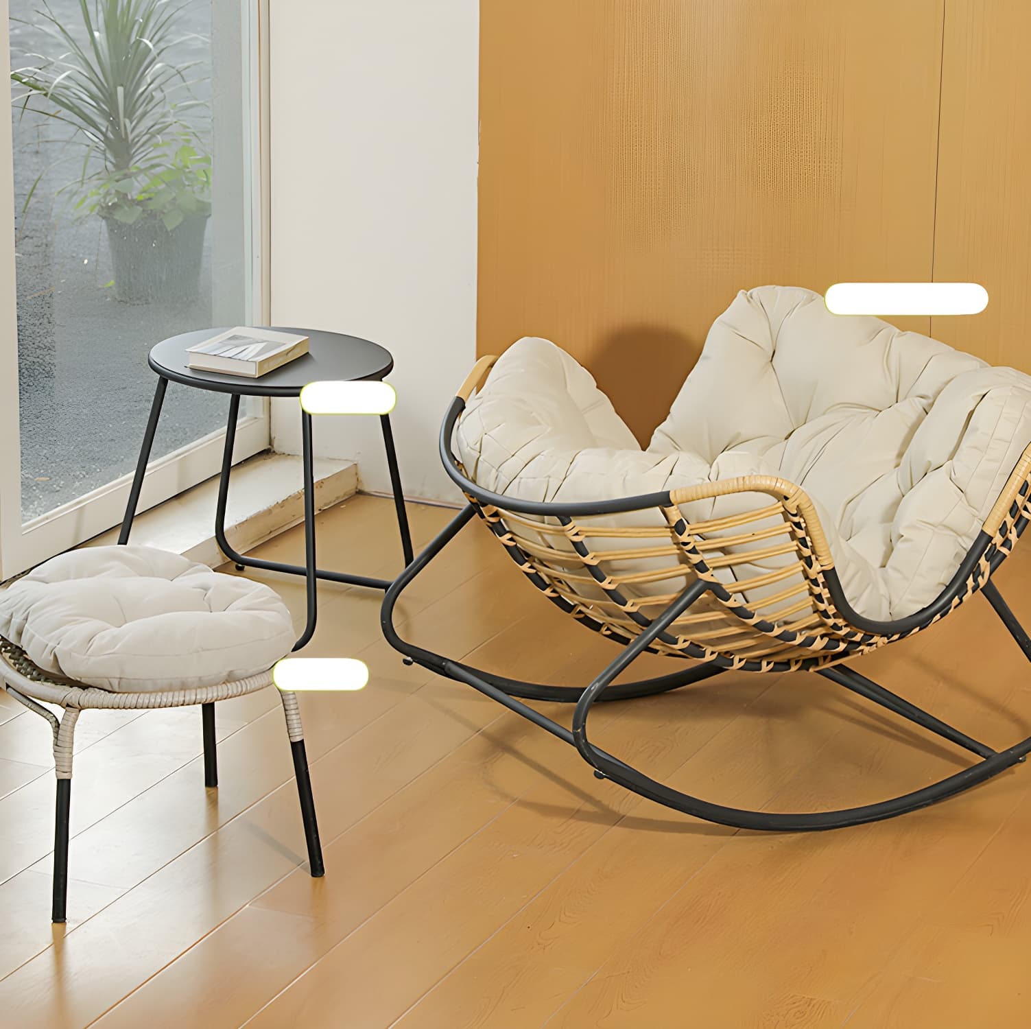 Modern Metal Upholstered Rocking Chair with Removable Back Cushion - Perfect Addition to Your Porch thumbnail 9