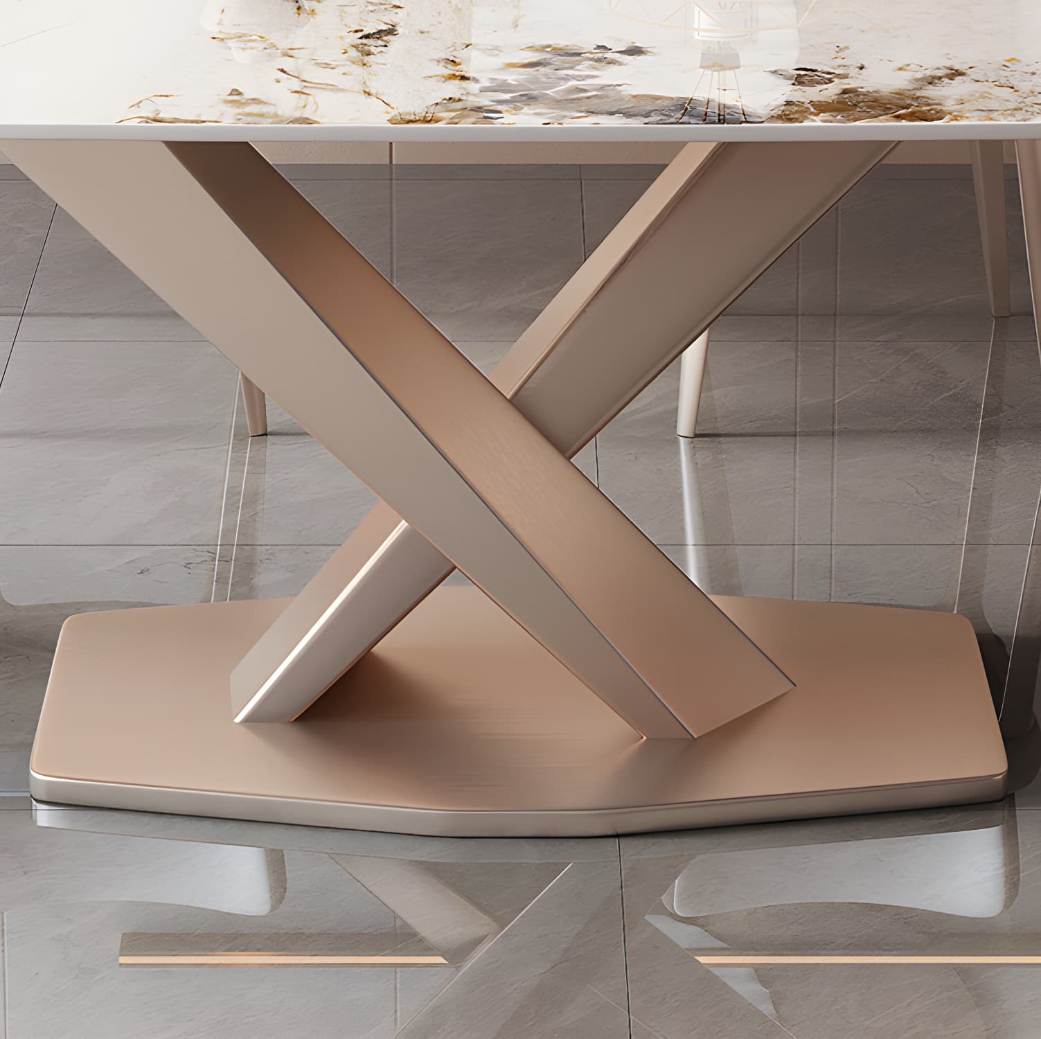 Modern Sintered Stone Top Dining Set Rectangle 1/2/5/7 Pieces Dinette Table Set in Gold thumbnail 9