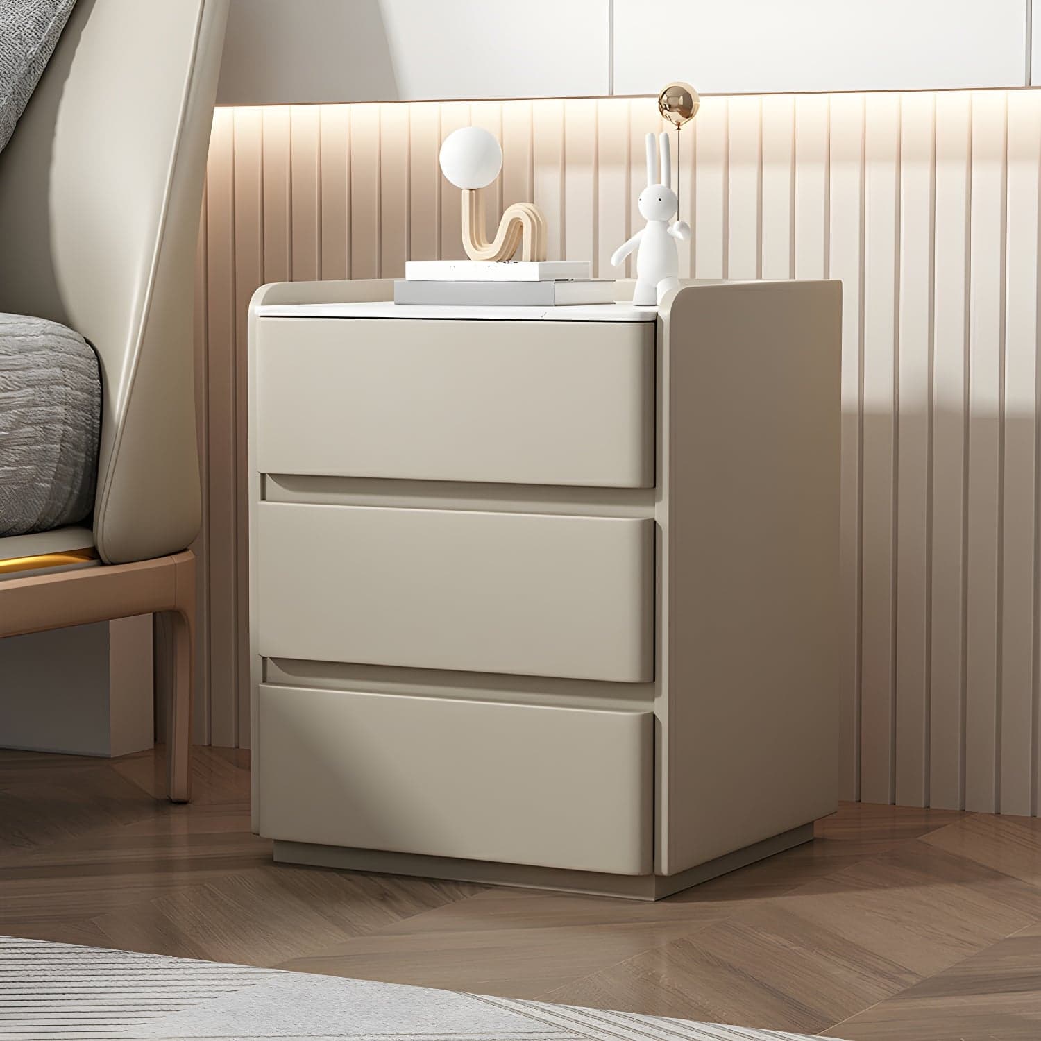 Modern Three Drawers Table Nightstand with Slate Countertop for Bedroom thumbnail 4