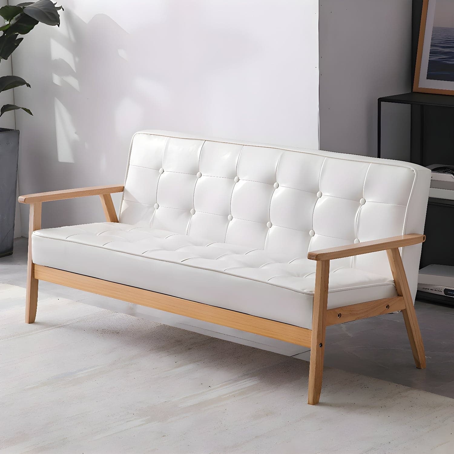 Mid-Century Modern Pine Wood Sofa with Tufted Back and Single Cushion Design thumbnail 6