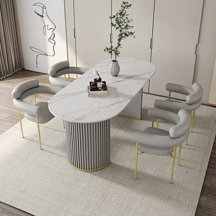 Contemporary Stone Top Oval Dining Table with Metal Legs for Dining Room thumbnail 3