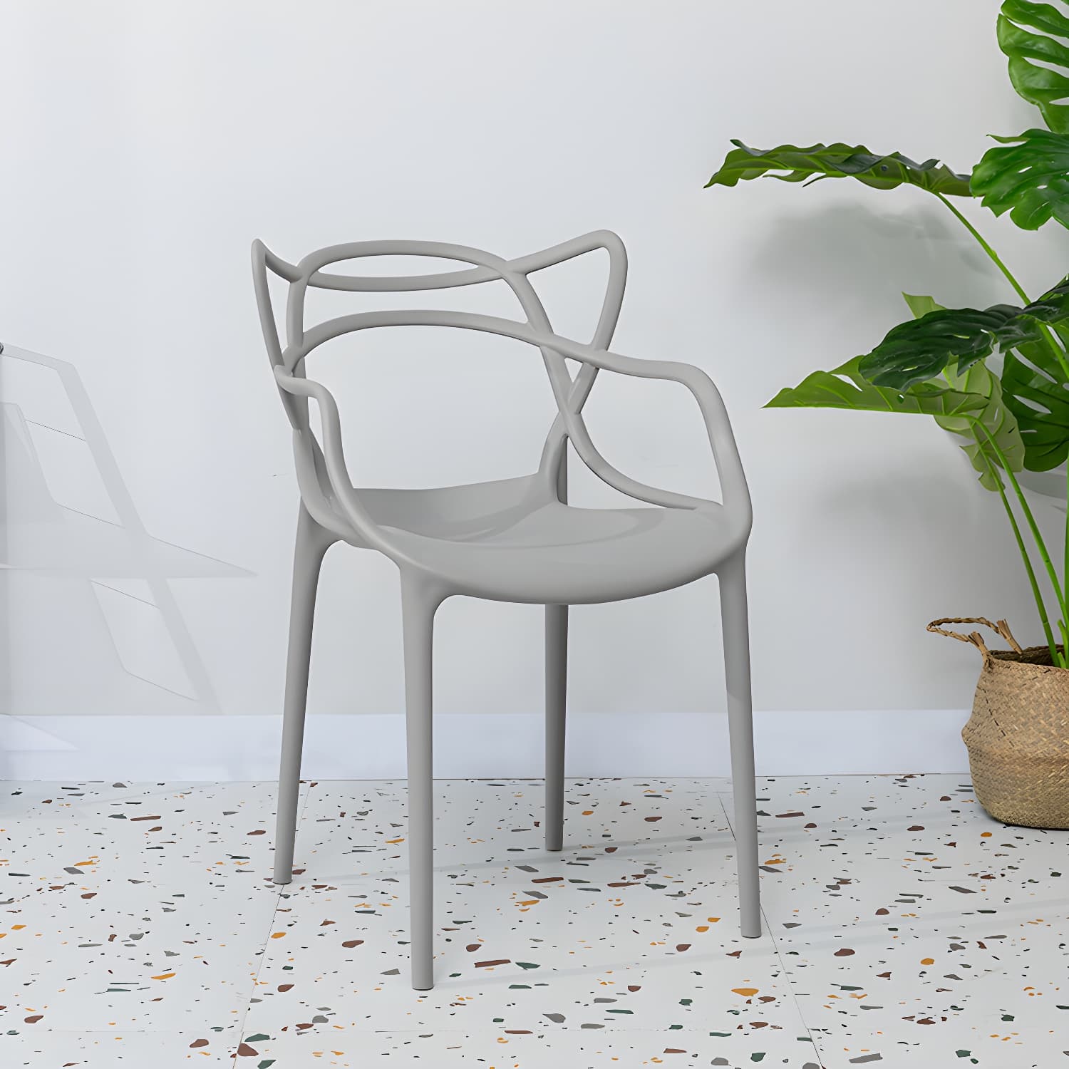 Open Back Dining Arm Chair Modern Indoor-Outdoor Plastic Chair thumbnail 18