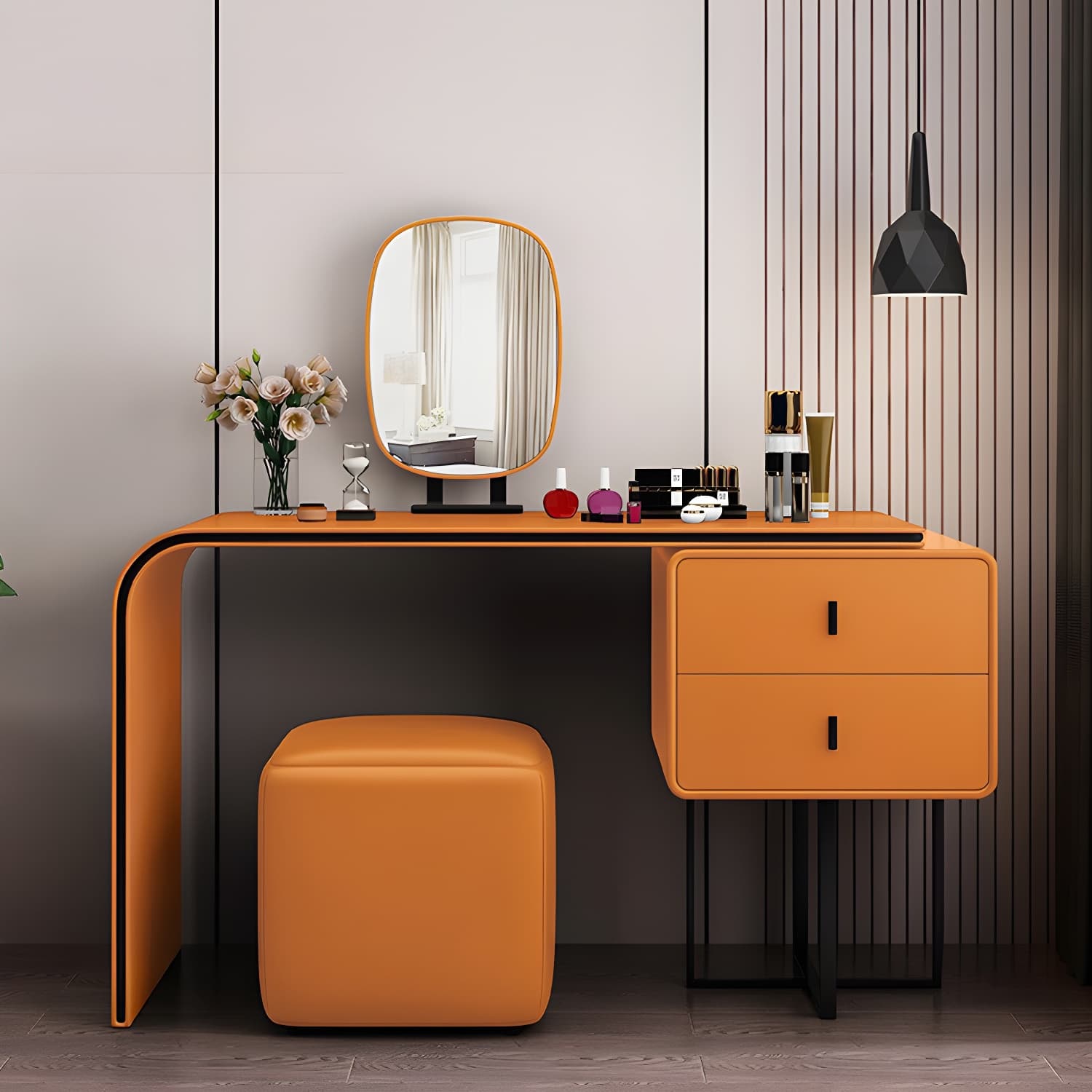 Glam Style 2-Drawer Solid Color Dressing Table Mirror Make-up Vanity thumbnail 7