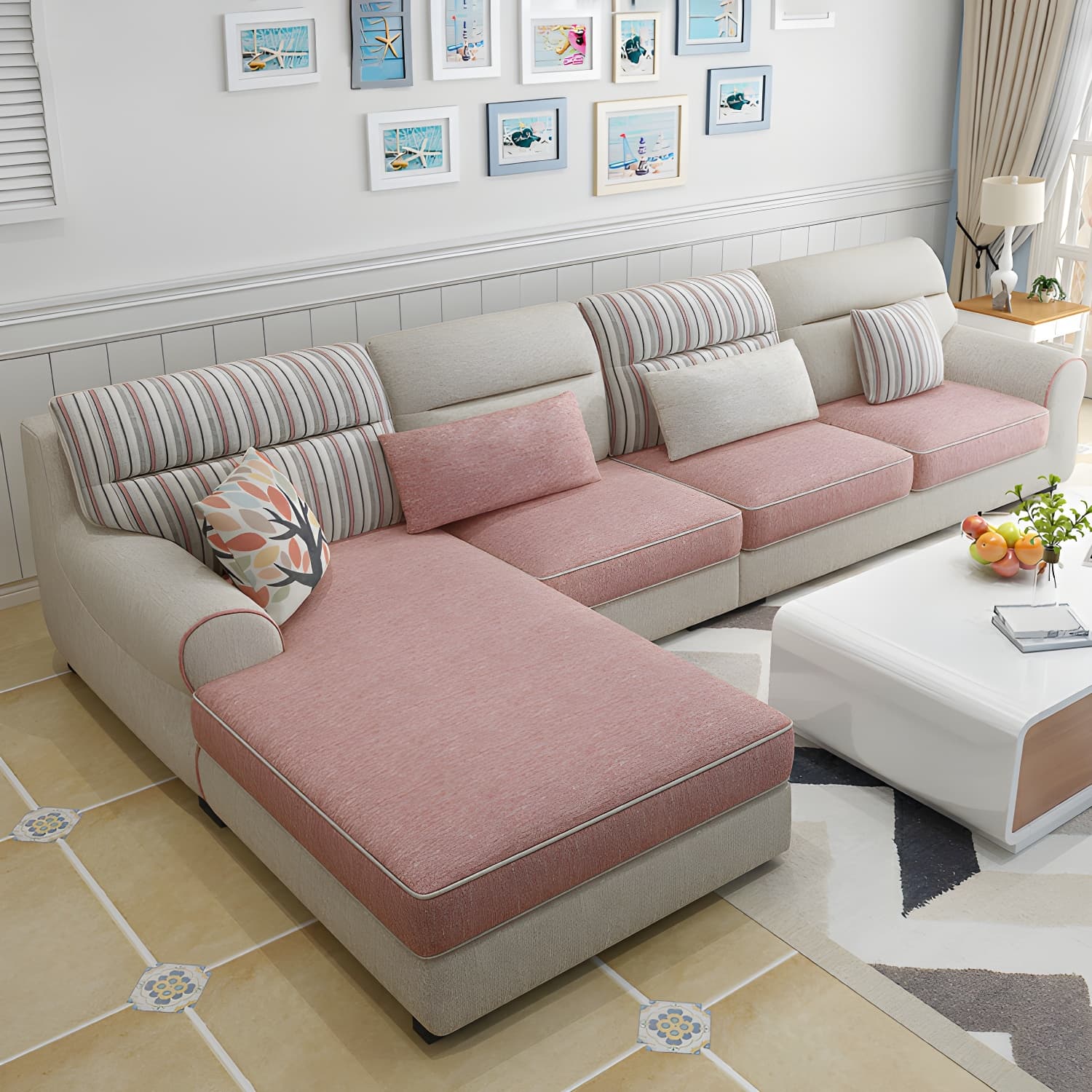 Large Modern L-Shape Stationary Wood Sectional Sofa with Round Arm and Cushion Back thumbnail 21