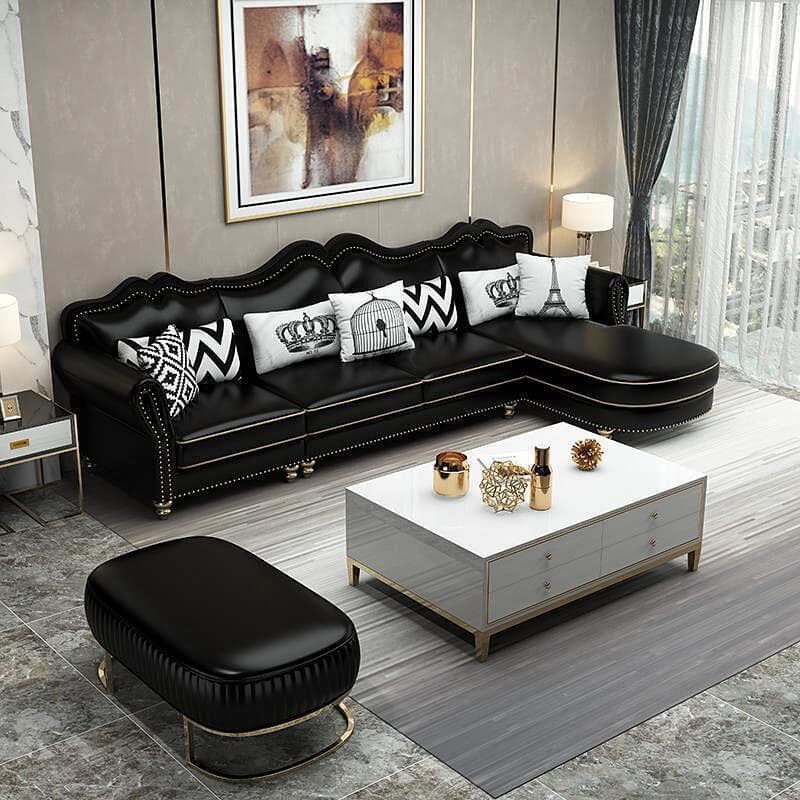 Glam Eco-Leather Flared Arm Sectional Sofa in Large Size with Nailhead Trim thumbnail 9