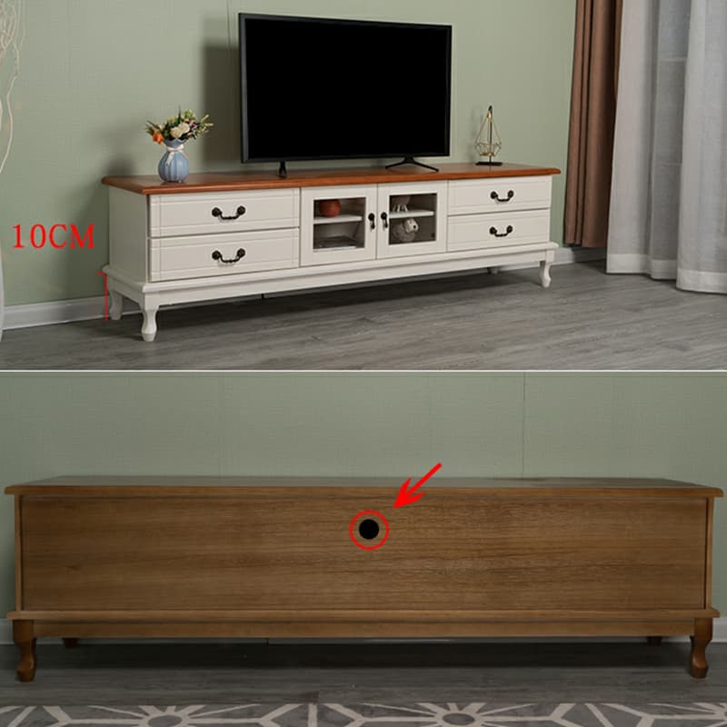 2 Tiers & 2-Door Rectangle Matte Solid Wood+Manufactured Wood Adjustable Shelf TV Stand for Living Room thumbnail 11
