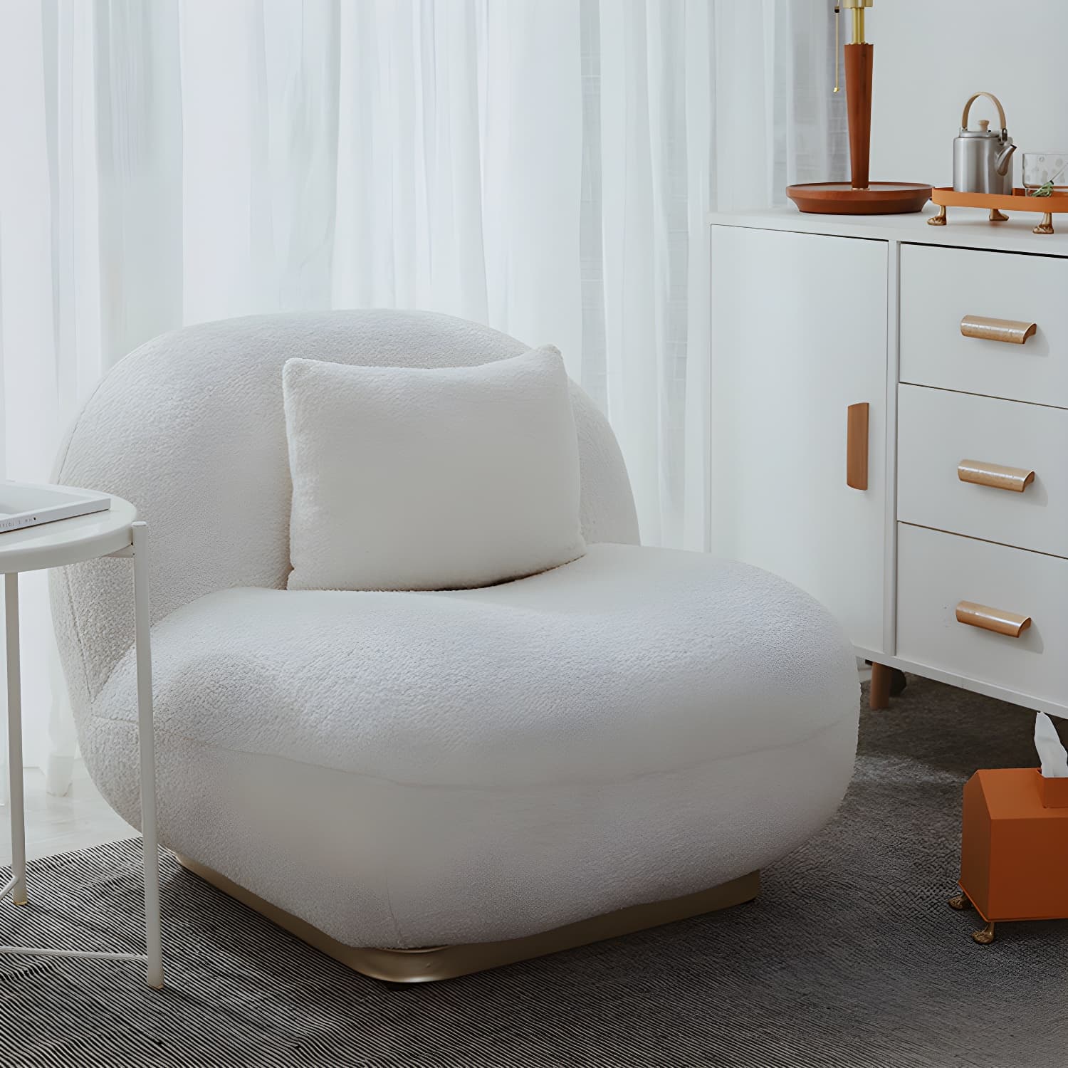Beige Scandinavian Curved Sofa Tight Back Couch with Tuxedo Arm thumbnail 1