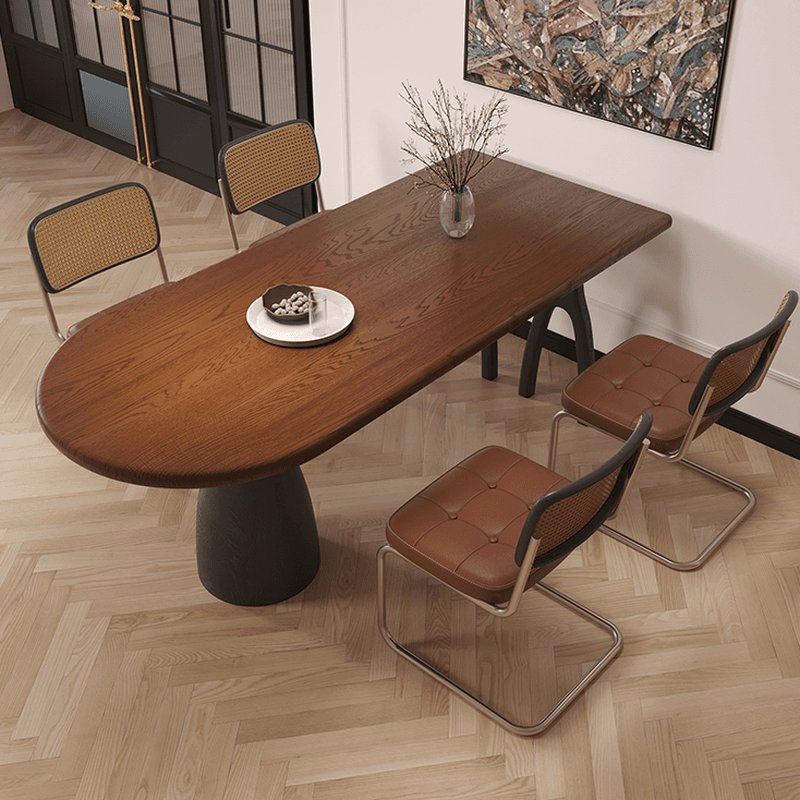 Dining Table Set with Asymmetrical Shape, Wood Slab Top, and Three Legs thumbnail 3