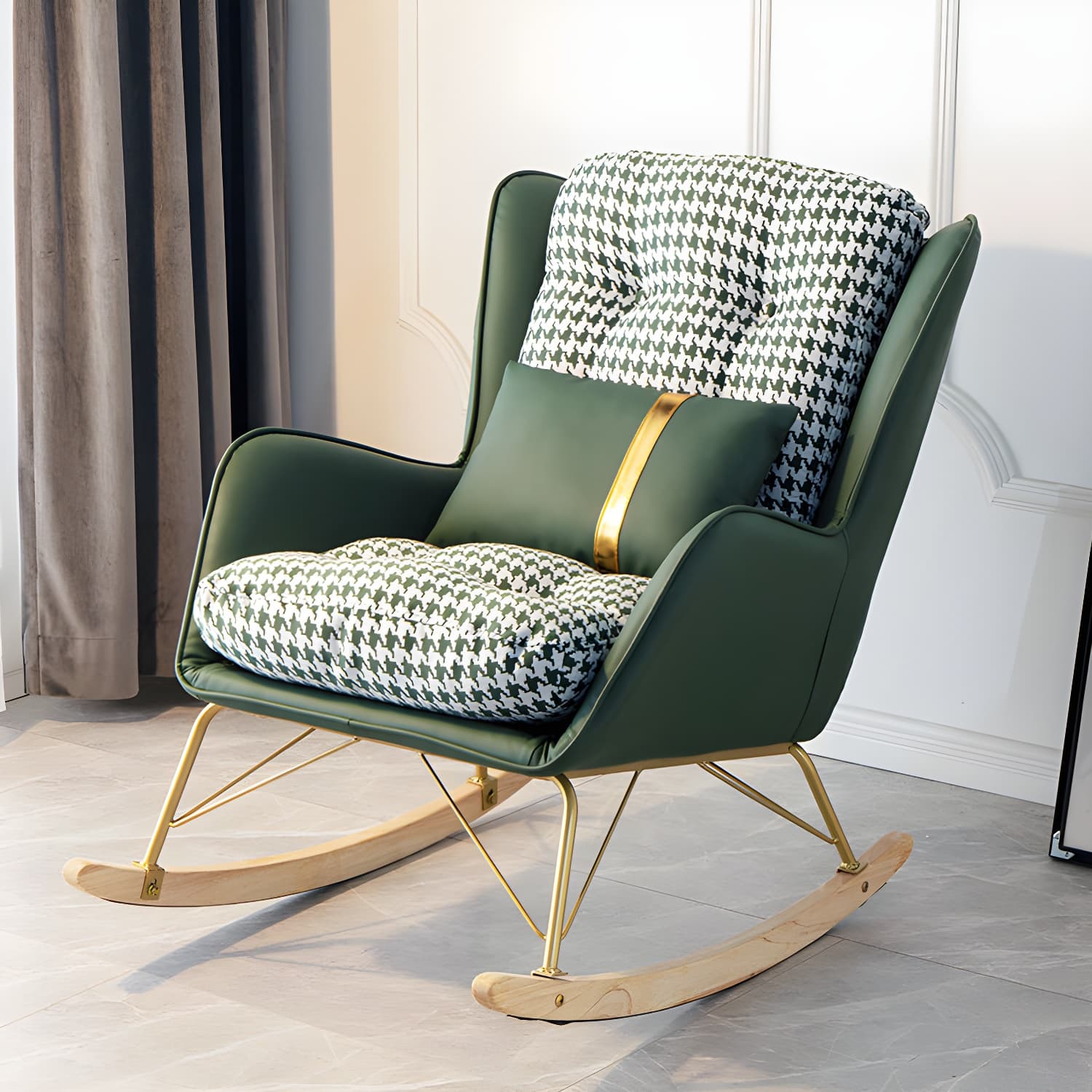 Modern Upholstered Rocker Chair Metal Frame Friction Resistant Rocker Chair for Home thumbnail 16