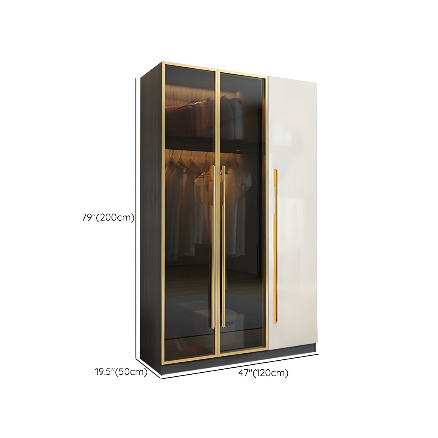 Modern Tempered Glass Doors Wardrobe Wood Frame Wardrobe without Light thumbnail 13