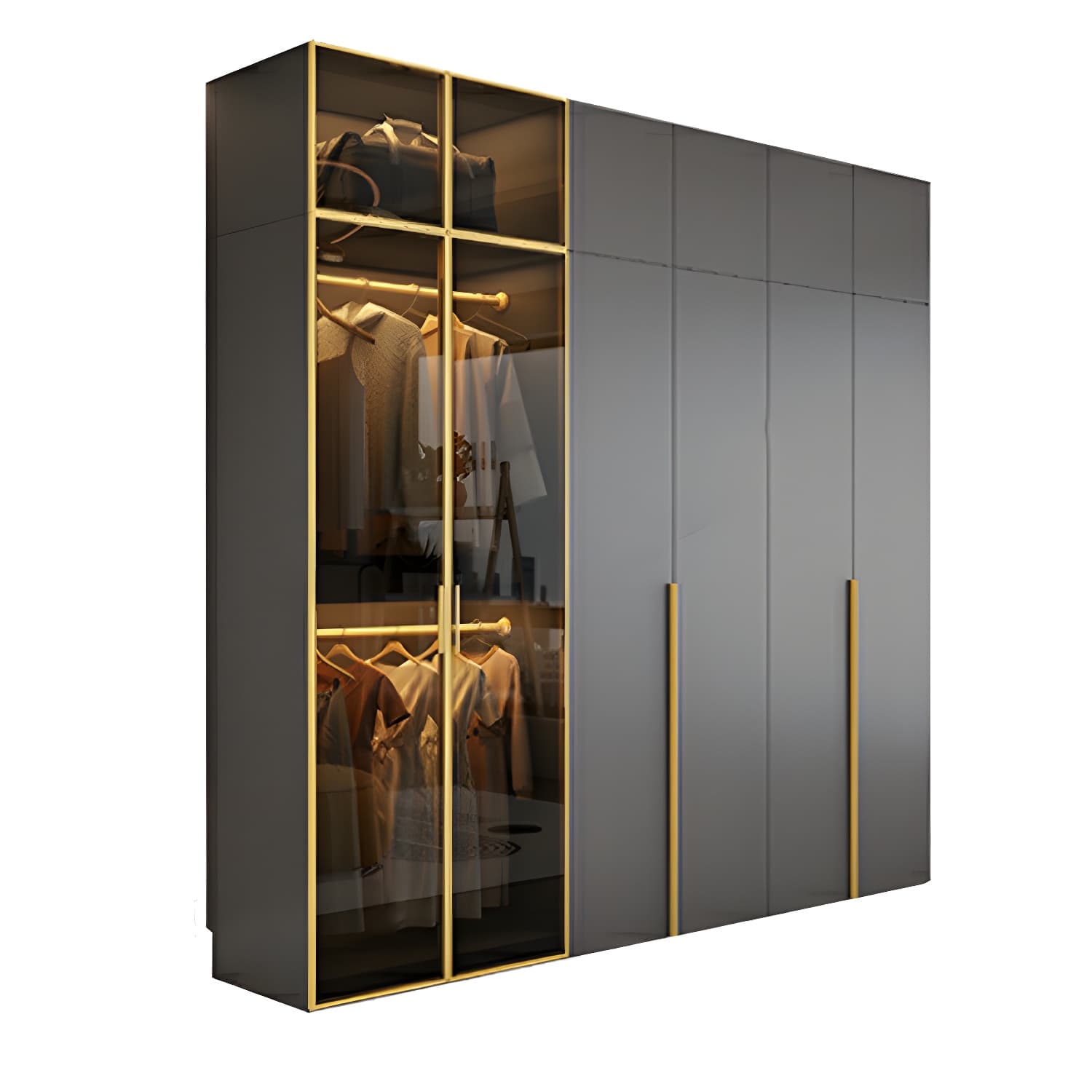 Modern Grey Wood Wardrobe Armoire with Drawers & Adjustable Shelves thumbnail 5