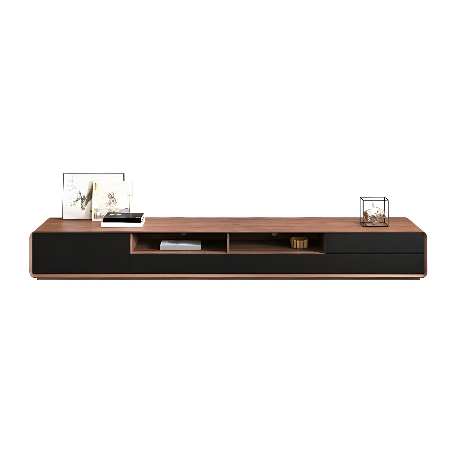 Scandinavian Wood TV Stand with Drawers and Cabinet for Long TVs - Cable Management Included thumbnail 6
