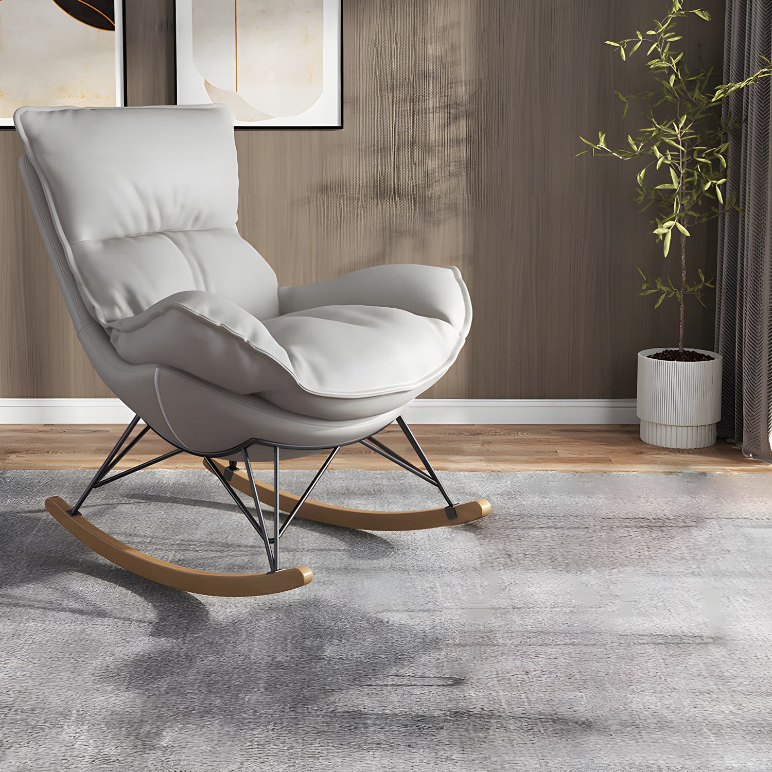 Contemporary Rocking Chair Faux Leather Waterproof Glider Chair with Removable Cushions thumbnail 21