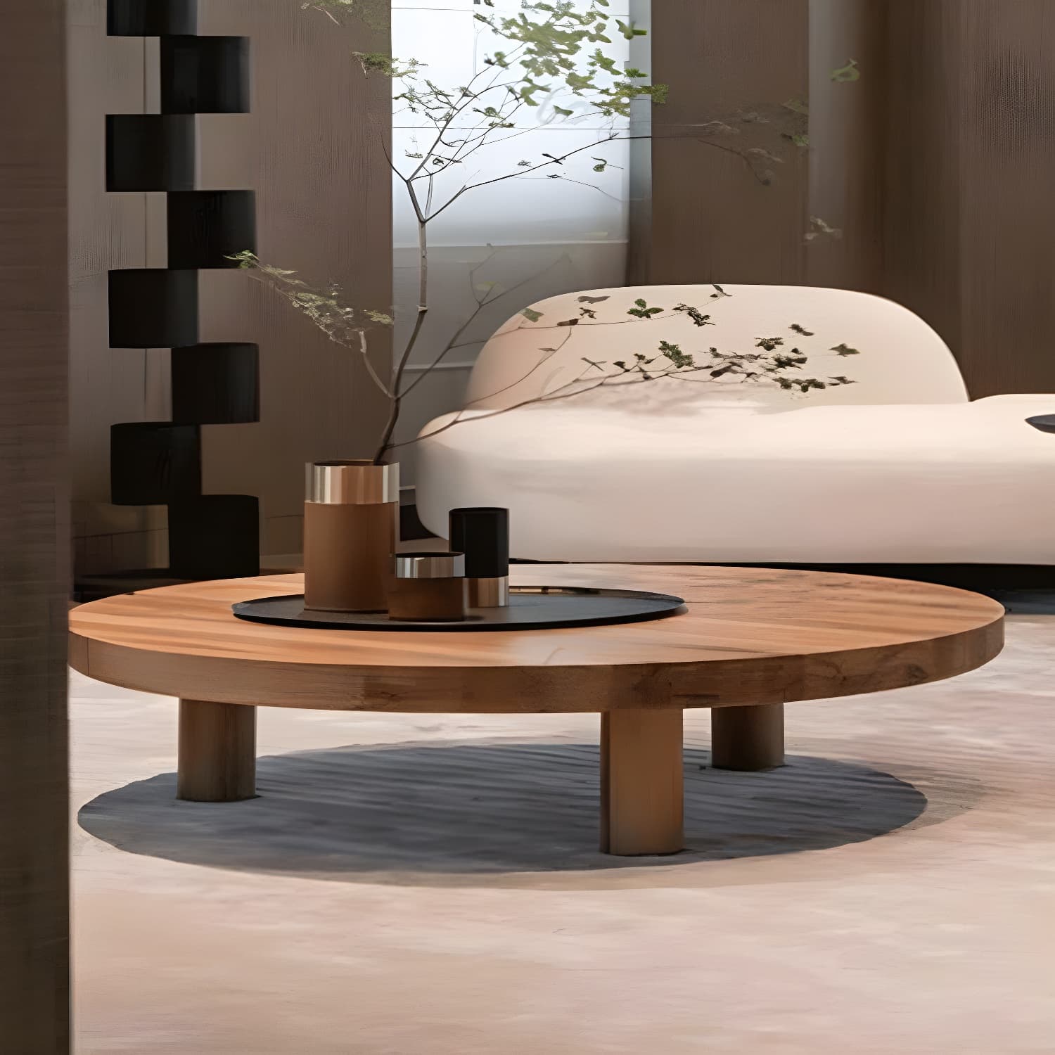 3 Legs 1 Single Coffee Table Solid Wood Brown Cocktail Table thumbnail 3