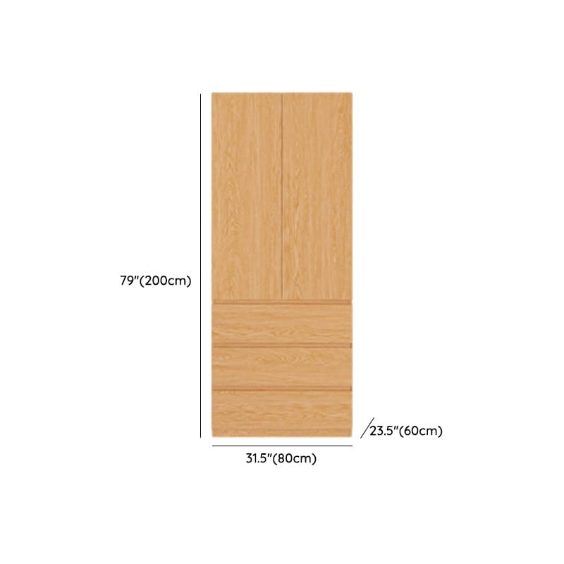 Casual Natural Finish Wood Wardrobe Closet with Soft Close Drawer, Door, Interior Shelves, and Hanging Rod thumbnail 13