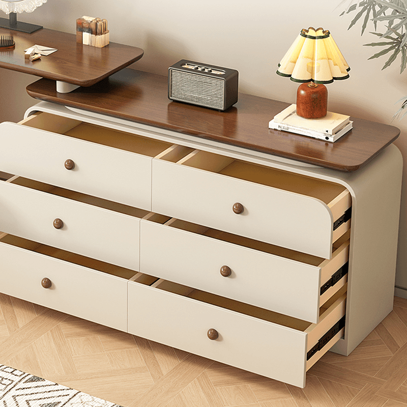 Cream Modish Large Vanity Set with Reclaimed Wood Table Top, 3/6 Drawers, and Light Up Mirror thumbnail 4