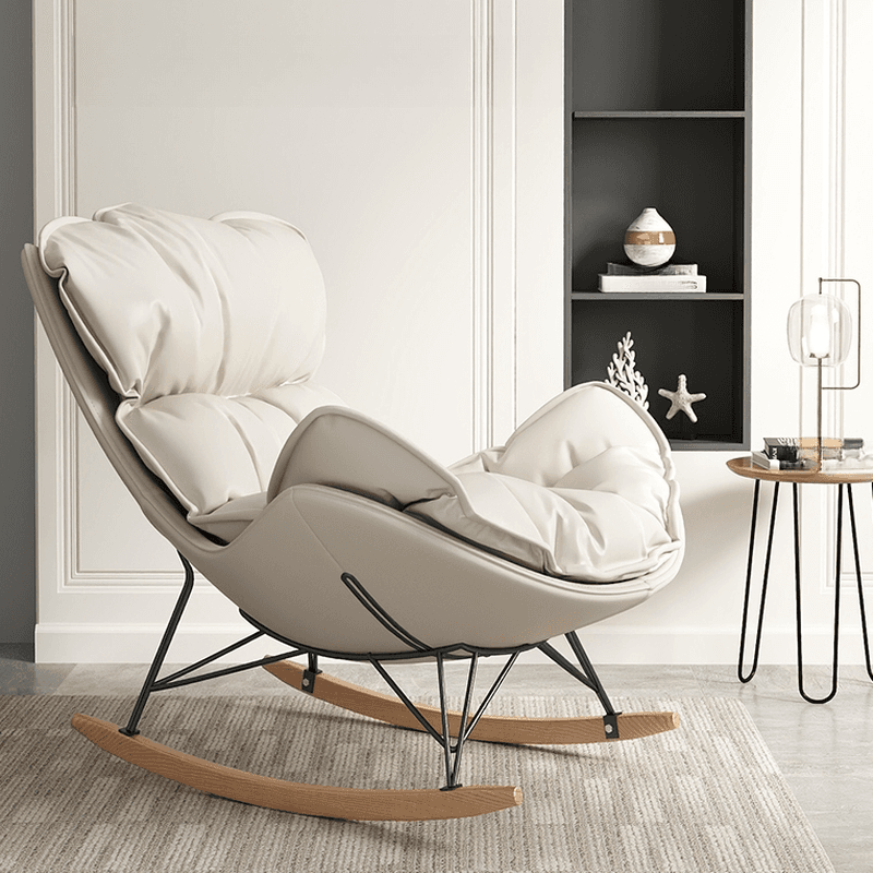 Grey/Chalk/Amber Contemporary Alloy 2 Piece Set Rocking Armchair with Padded Upholstery and Ottoman thumbnail 7