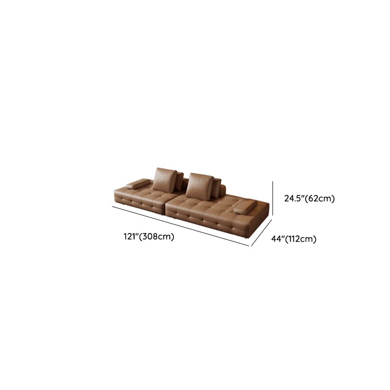 Tear Resistant Standard Sofa in Coffee Leather with 4 Pillows thumbnail 7