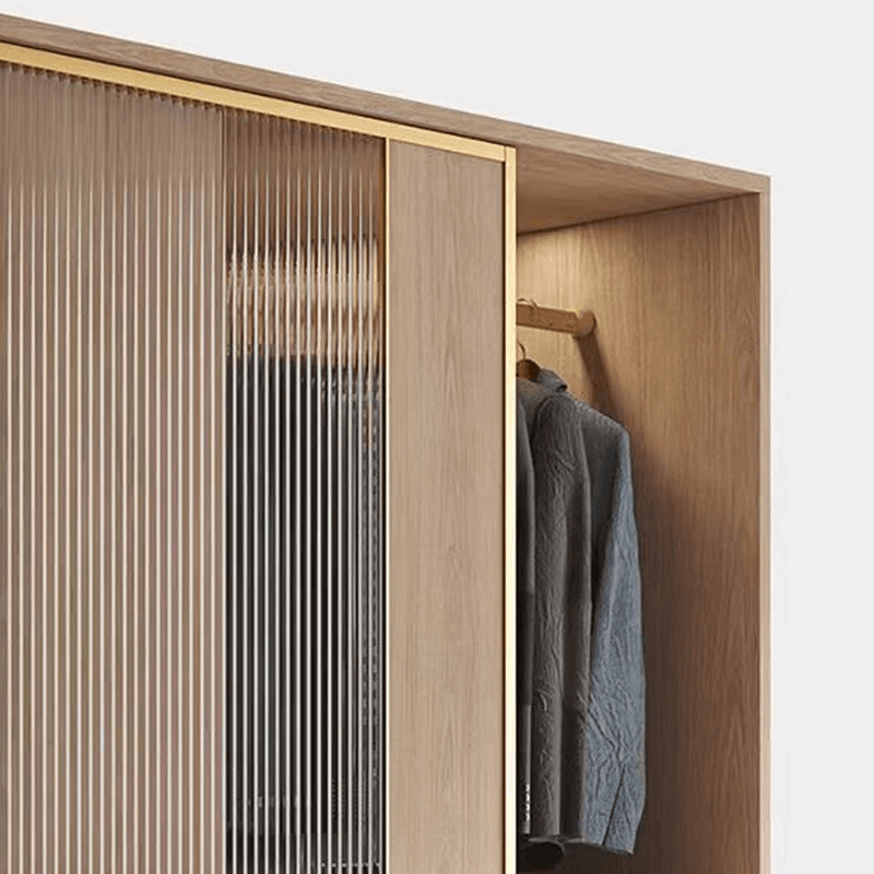 Natural Finish Art Deco Timber Wardrobe Armoire with Soft Close Drawer, Soft Close Door, Interior Shelves, and Clothing Rod thumbnail 4