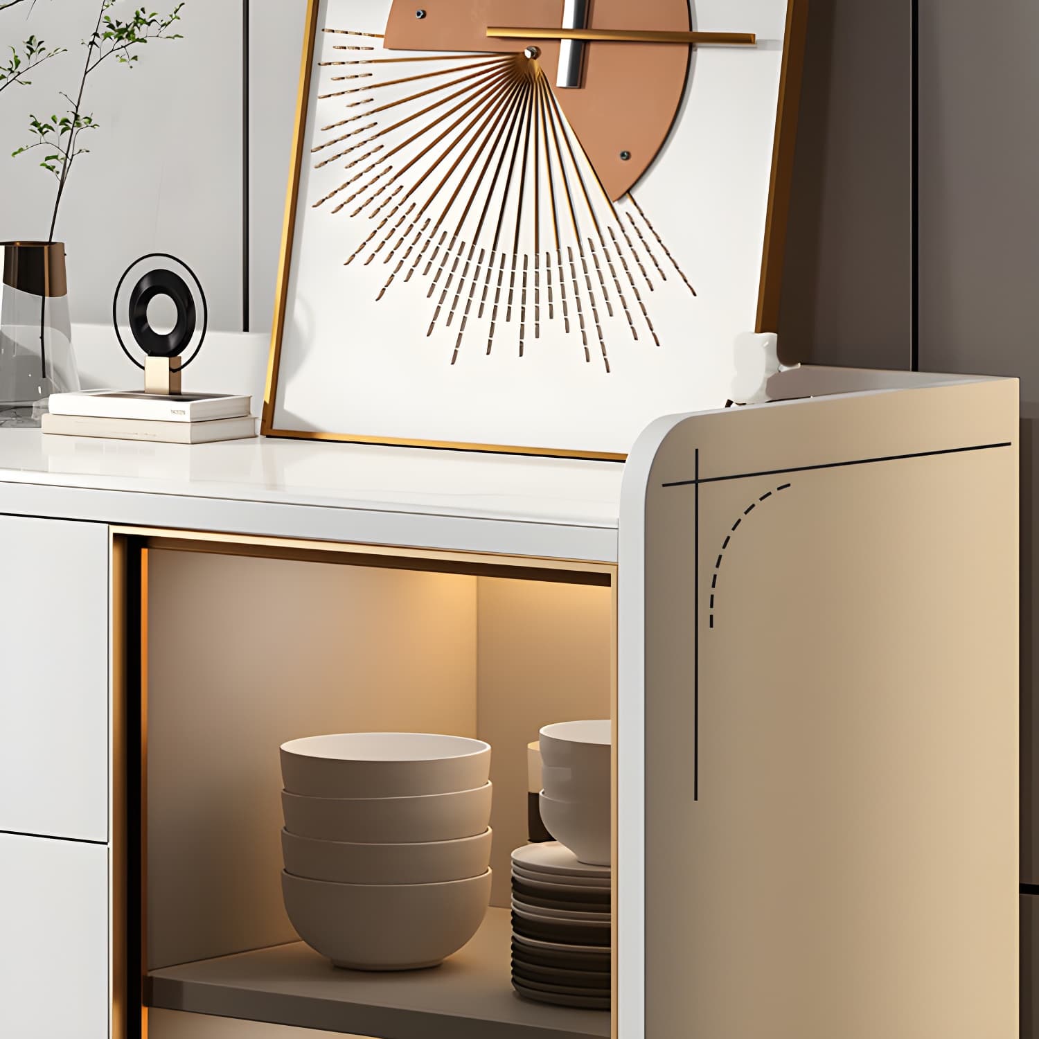 Glam Style Sideboard Wood Glass Doors Side Board with Cabinets and Drawers without Light thumbnail 15