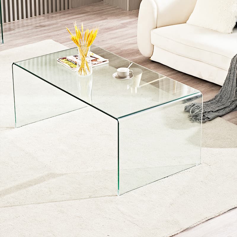 Modern Glass Coffee Table with Transparent Rectangular Top & Sleek Sled Base thumbnail 5