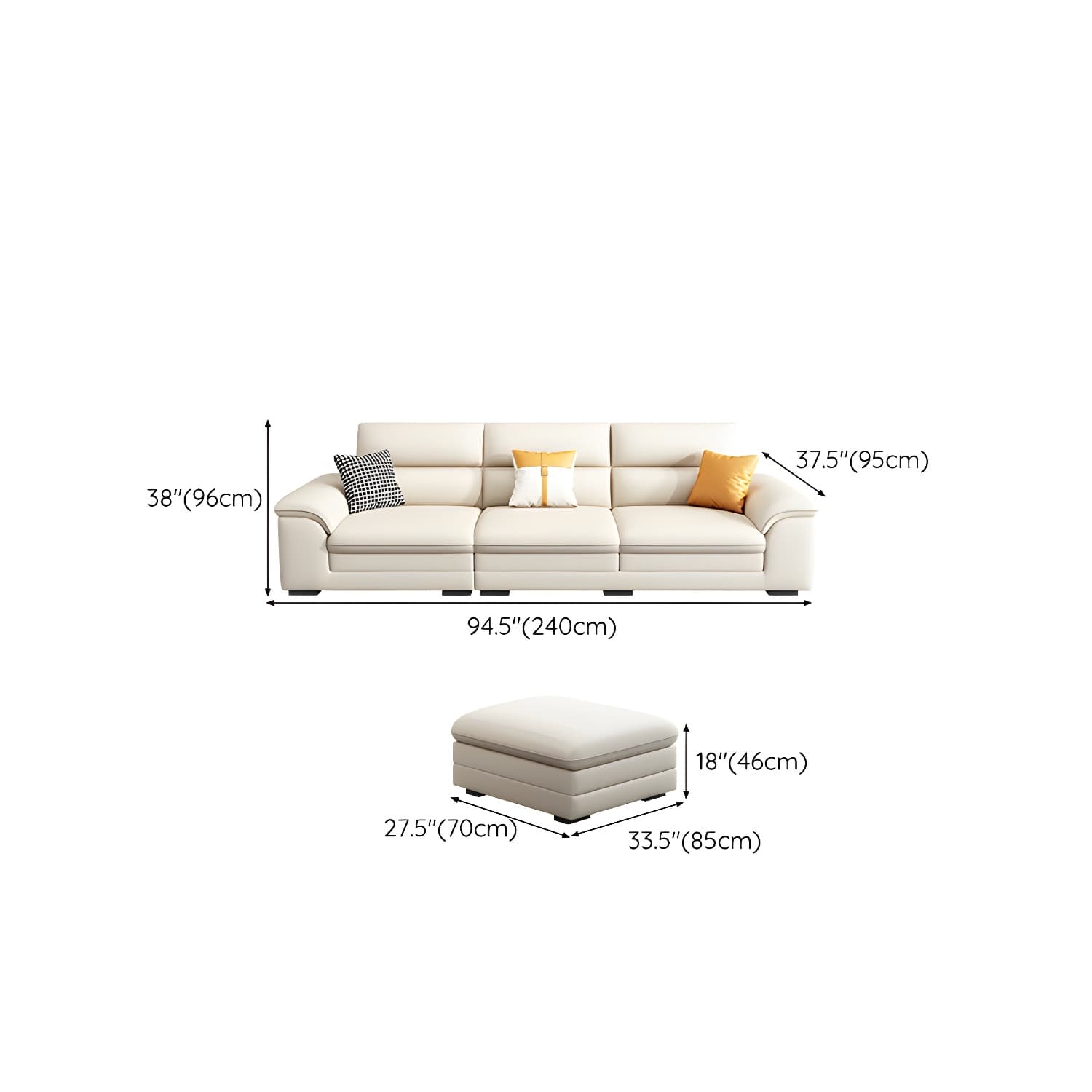 Modern Beige Stationary Sectional Sofa in Scratching Cloth with Wood Frame and Pillow Top Arms thumbnail 20