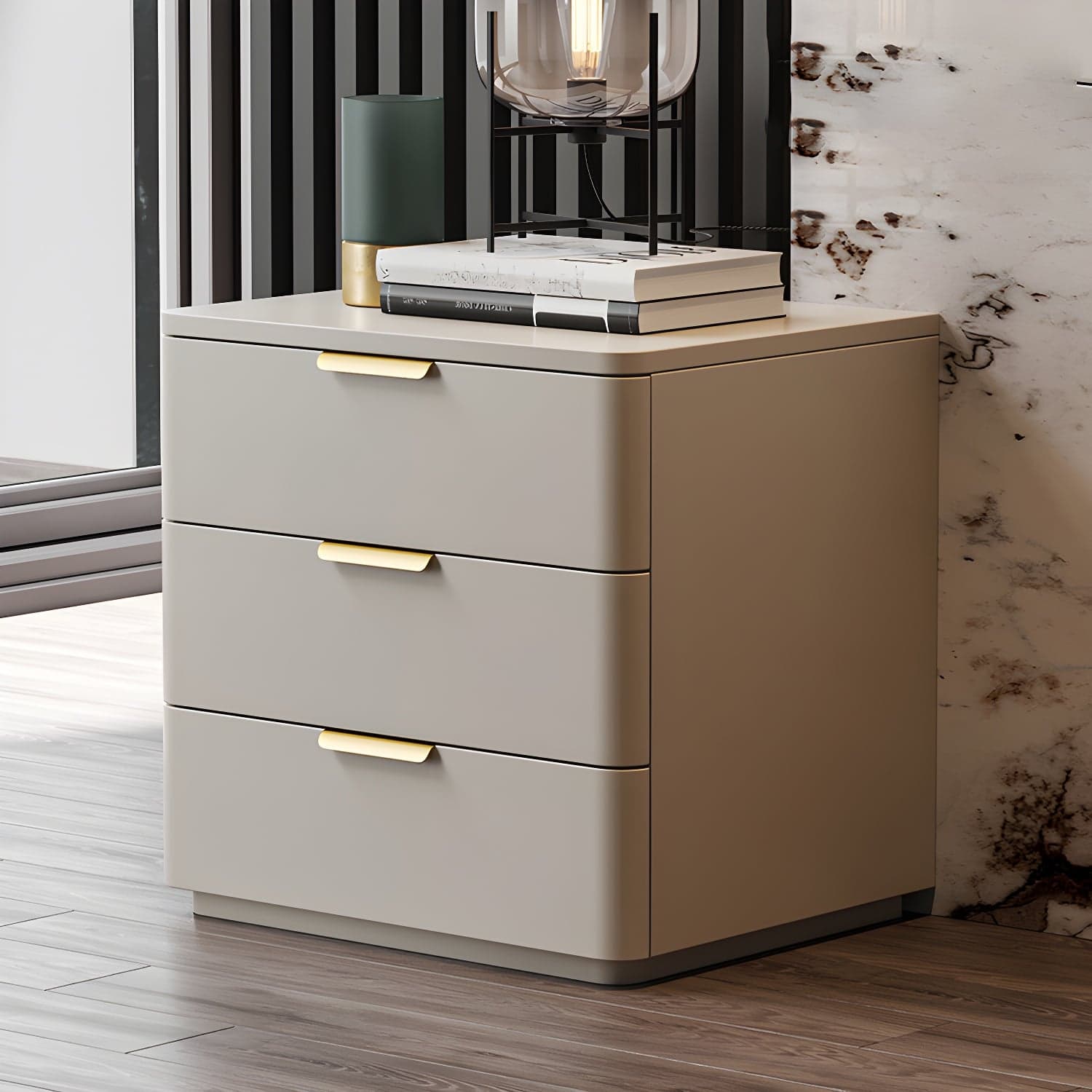 Contemporary Accent Table Nightstand Leather Nightstand with 3 Drawers thumbnail 6