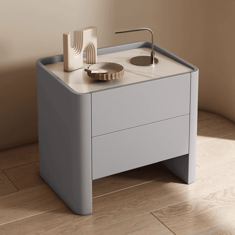 Stylish Drawer Storage Nightstand with 2 Drawers, Stone Countertop, and Leg thumbnail 7