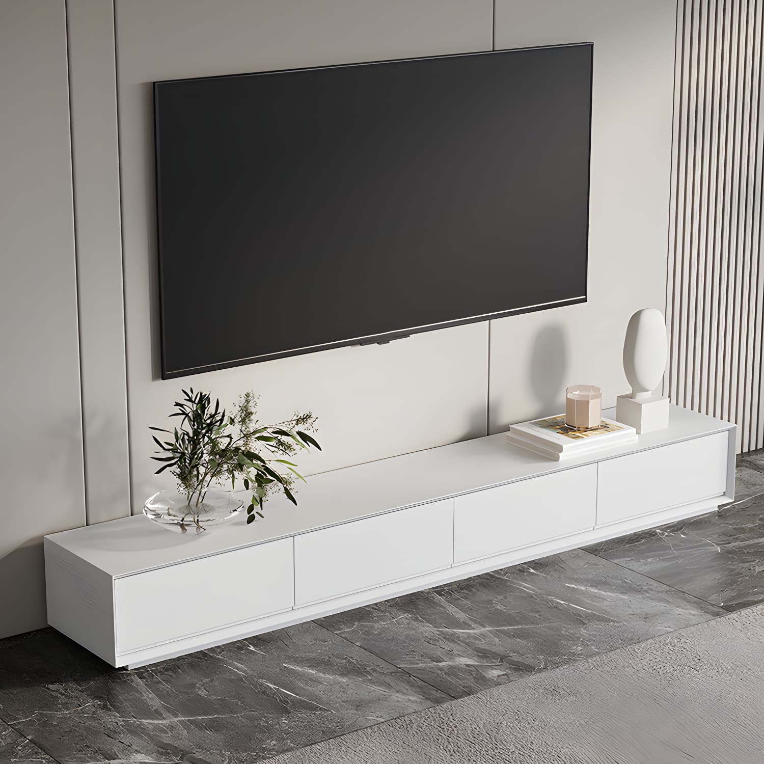 White Wood TV Stand Modernism TV Stand With Drawers for living Room thumbnail 3